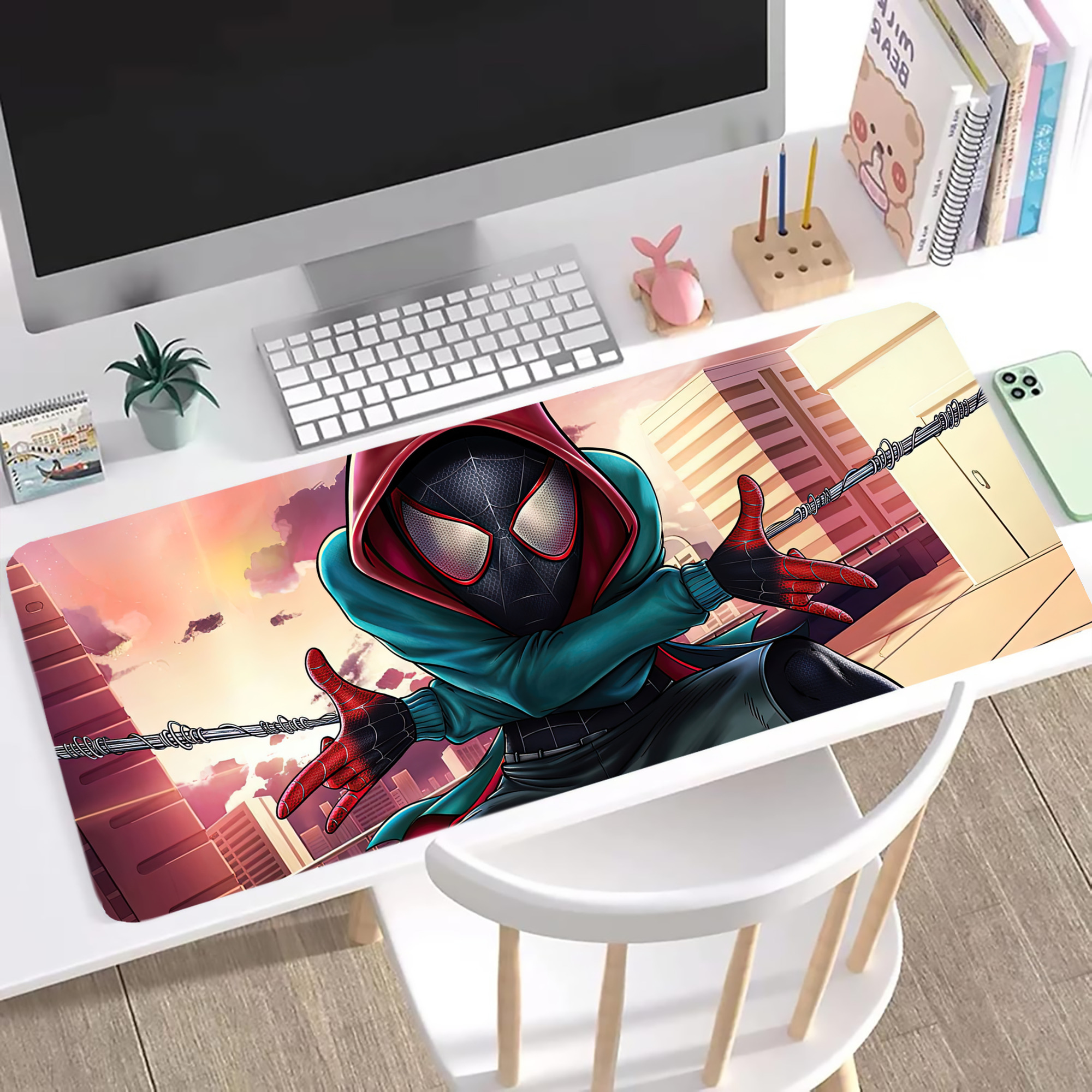 （画像用） Spider Man スパイダーマン ステッチ加工 大判デスクマット／滑り止めマウスパッド