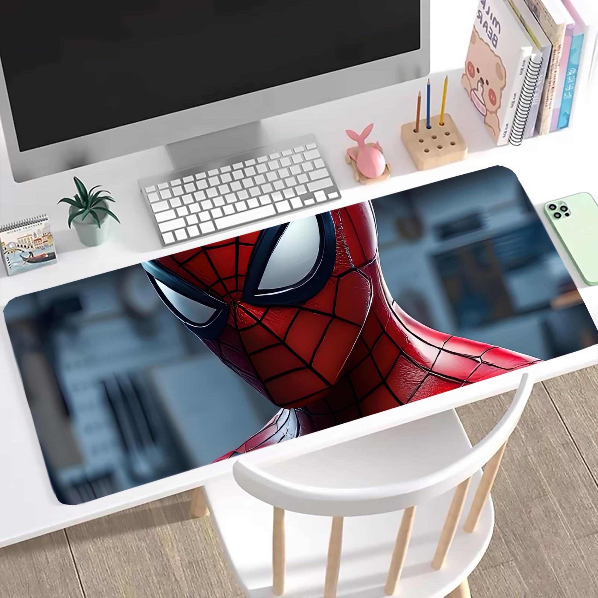 （画像用） Spider Man スパイダーマン ステッチ加工 大判デスクマット／滑り止めマウスパッド