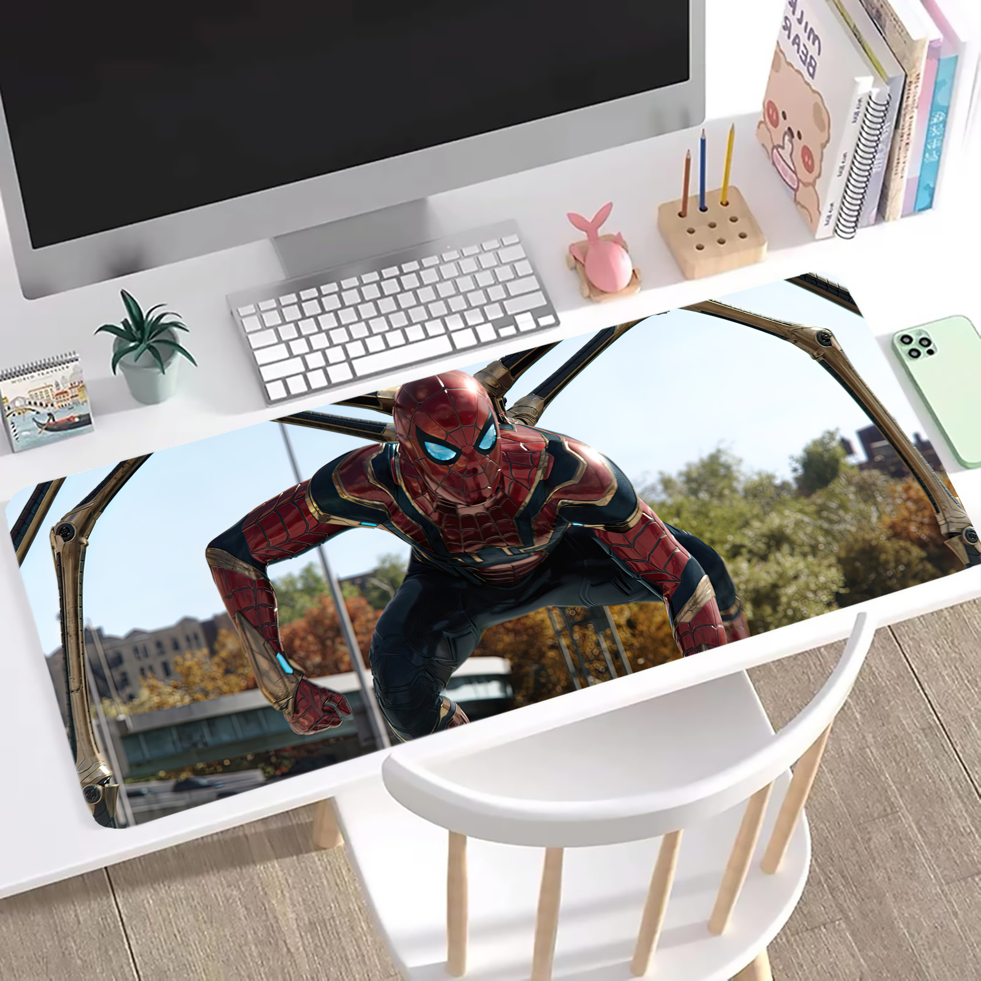 （画像用） Spider Man スパイダーマン ステッチ加工 大判デスクマット／滑り止めマウスパッド