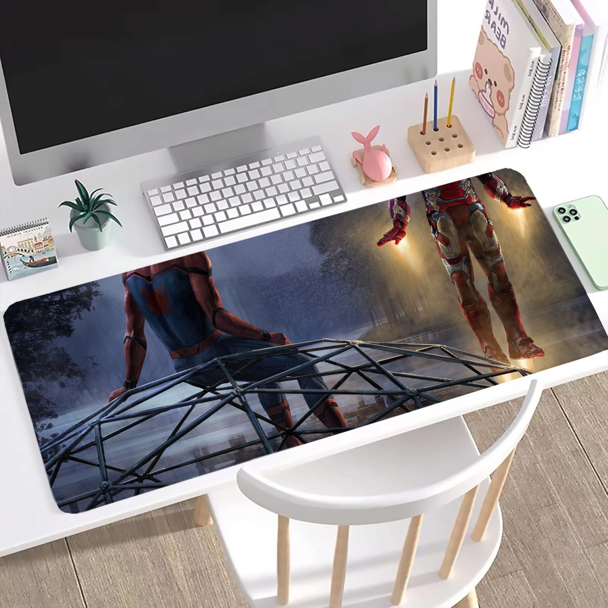 （画像用） Spider Man スパイダーマン ステッチ加工 大判デスクマット／滑り止めマウスパッド