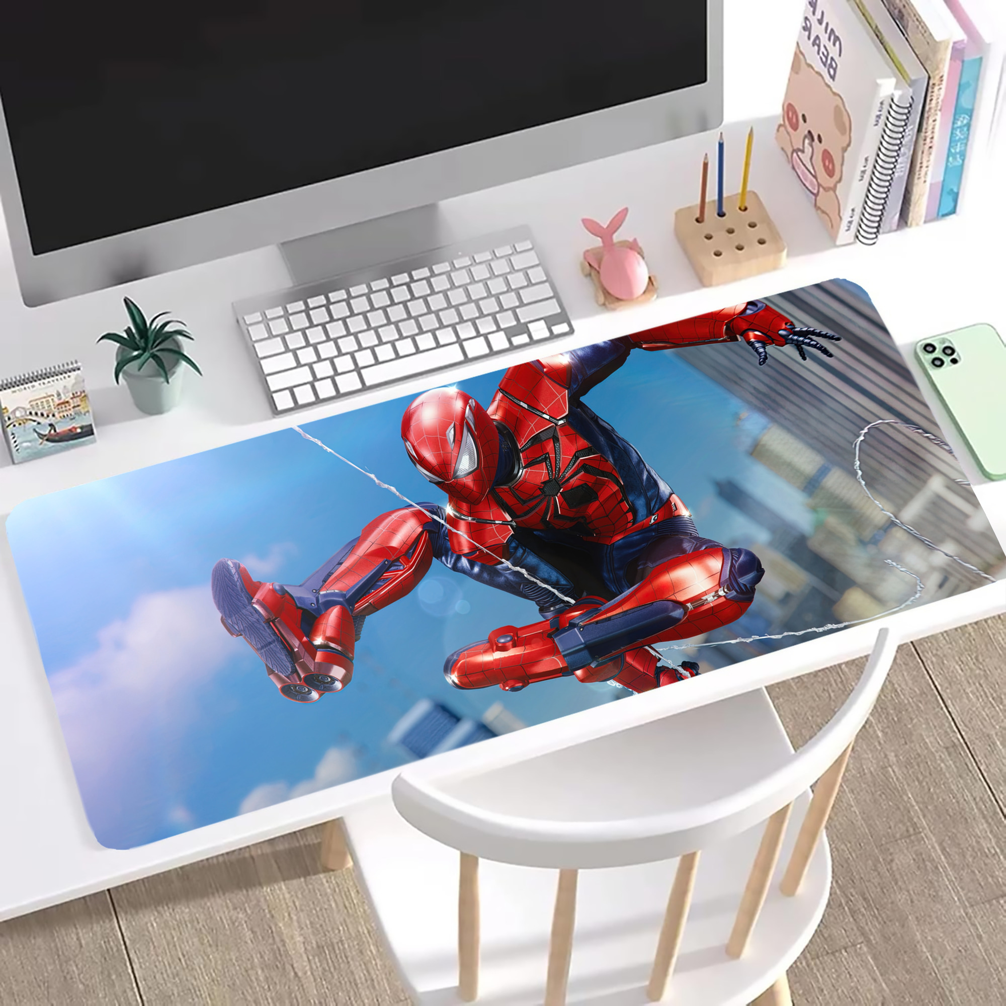 （画像用） Spider Man スパイダーマン ステッチ加工 大判デスクマット／滑り止めマウスパッド