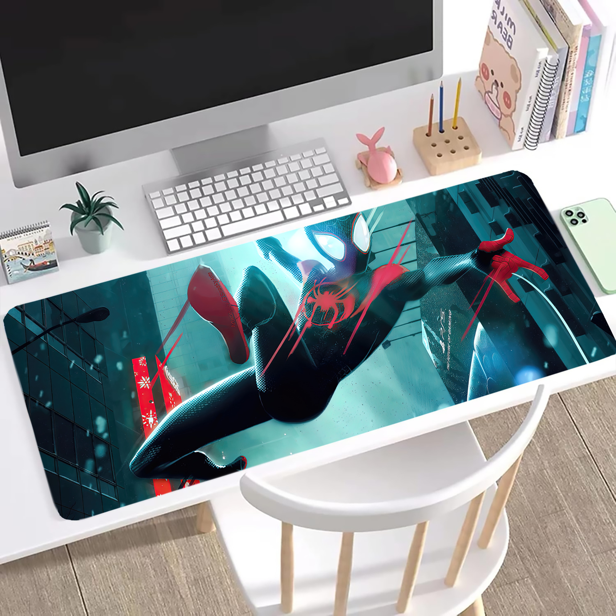 （画像用） Spider Man スパイダーマン ステッチ加工 大判デスクマット／滑り止めマウスパッド