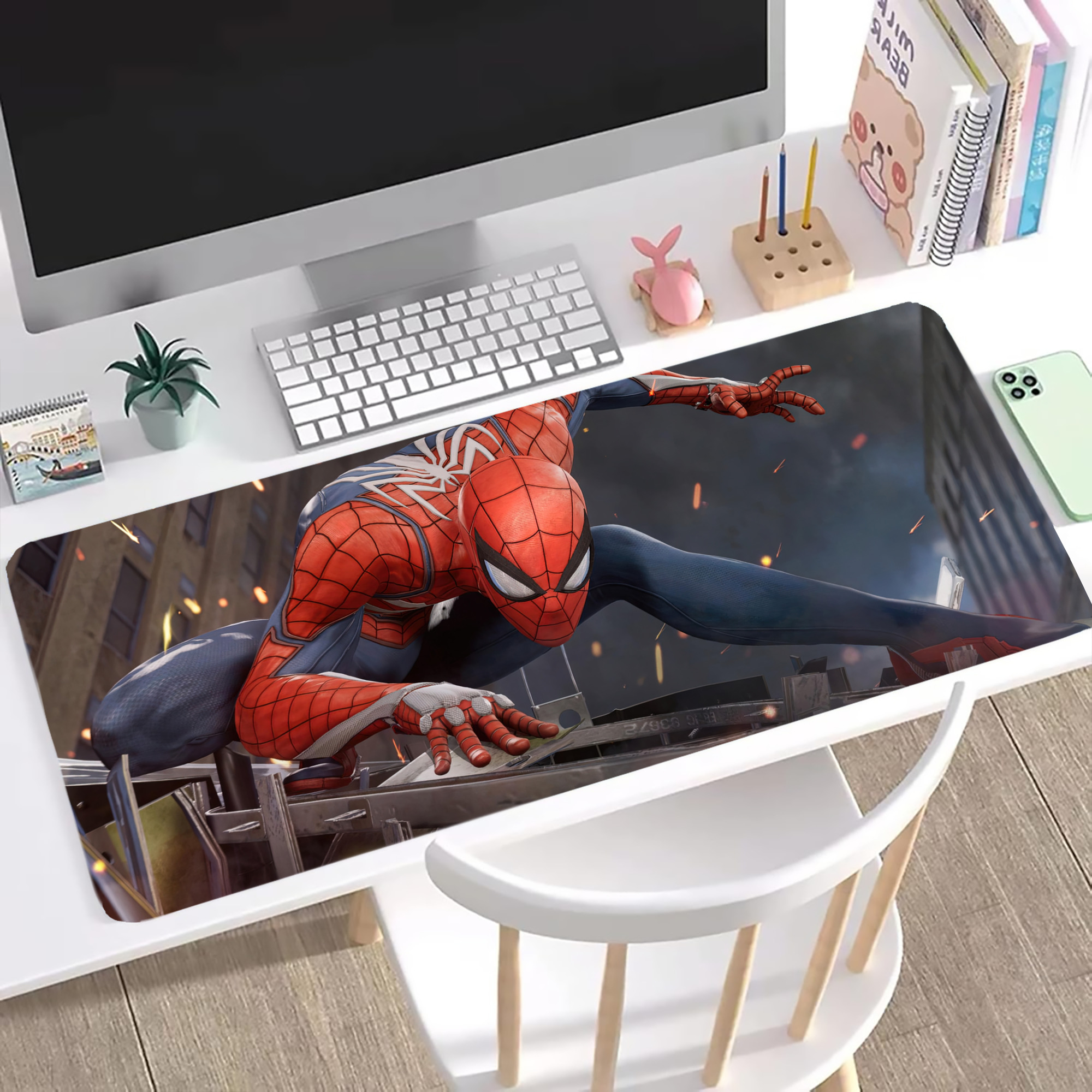 （画像用） Spider Man スパイダーマン ステッチ加工 大判デスクマット／滑り止めマウスパッド