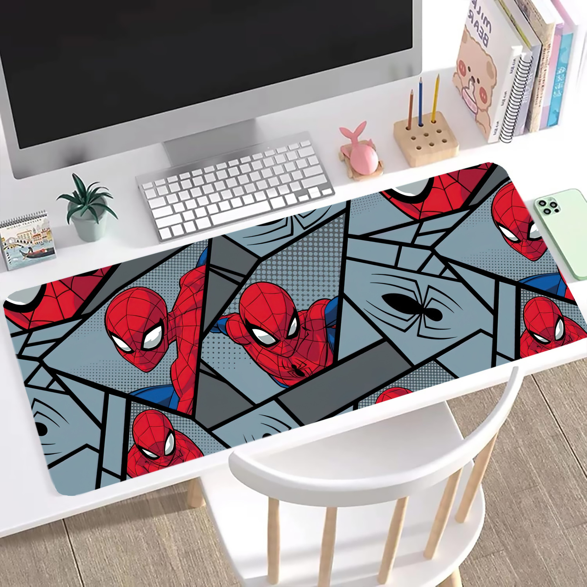 （画像用） Spider Man スパイダーマン ステッチ加工 大判デスクマット／滑り止めマウスパッド