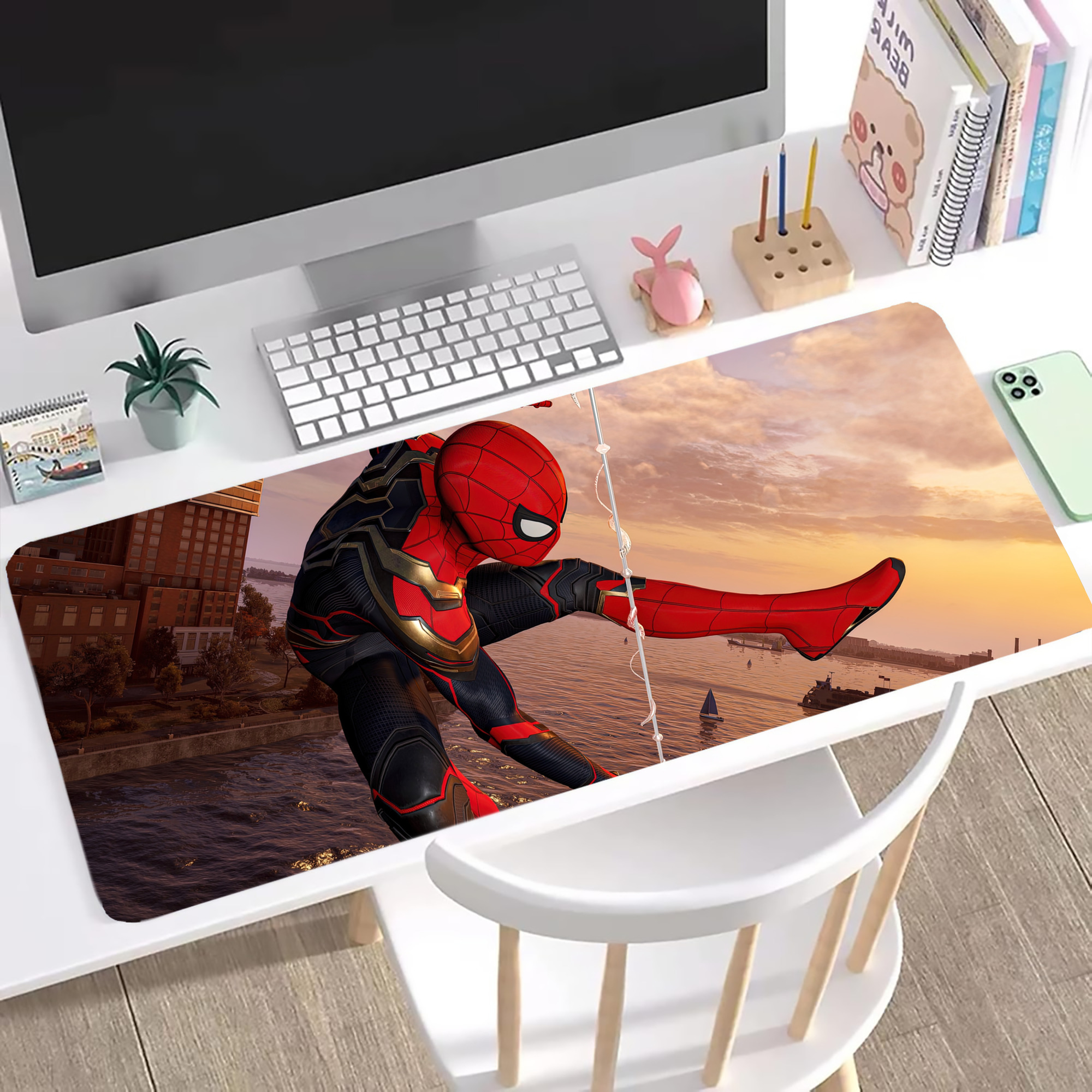 （画像用） Spider Man スパイダーマン ステッチ加工 大判デスクマット／滑り止めマウスパッド