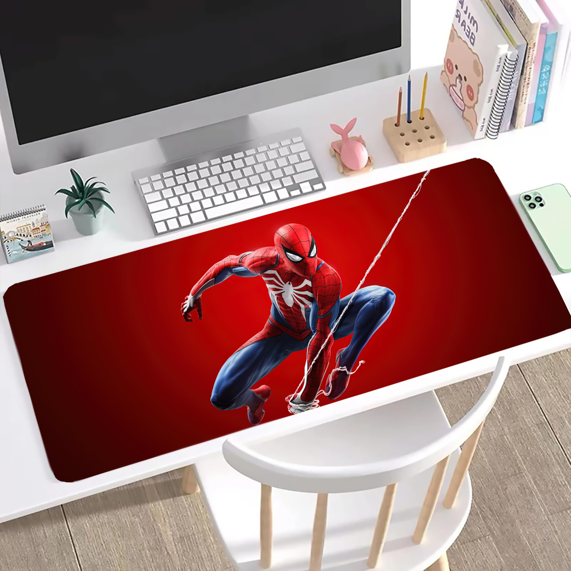 （画像用） Spider Man スパイダーマン ステッチ加工 大判デスクマット／滑り止めマウスパッド