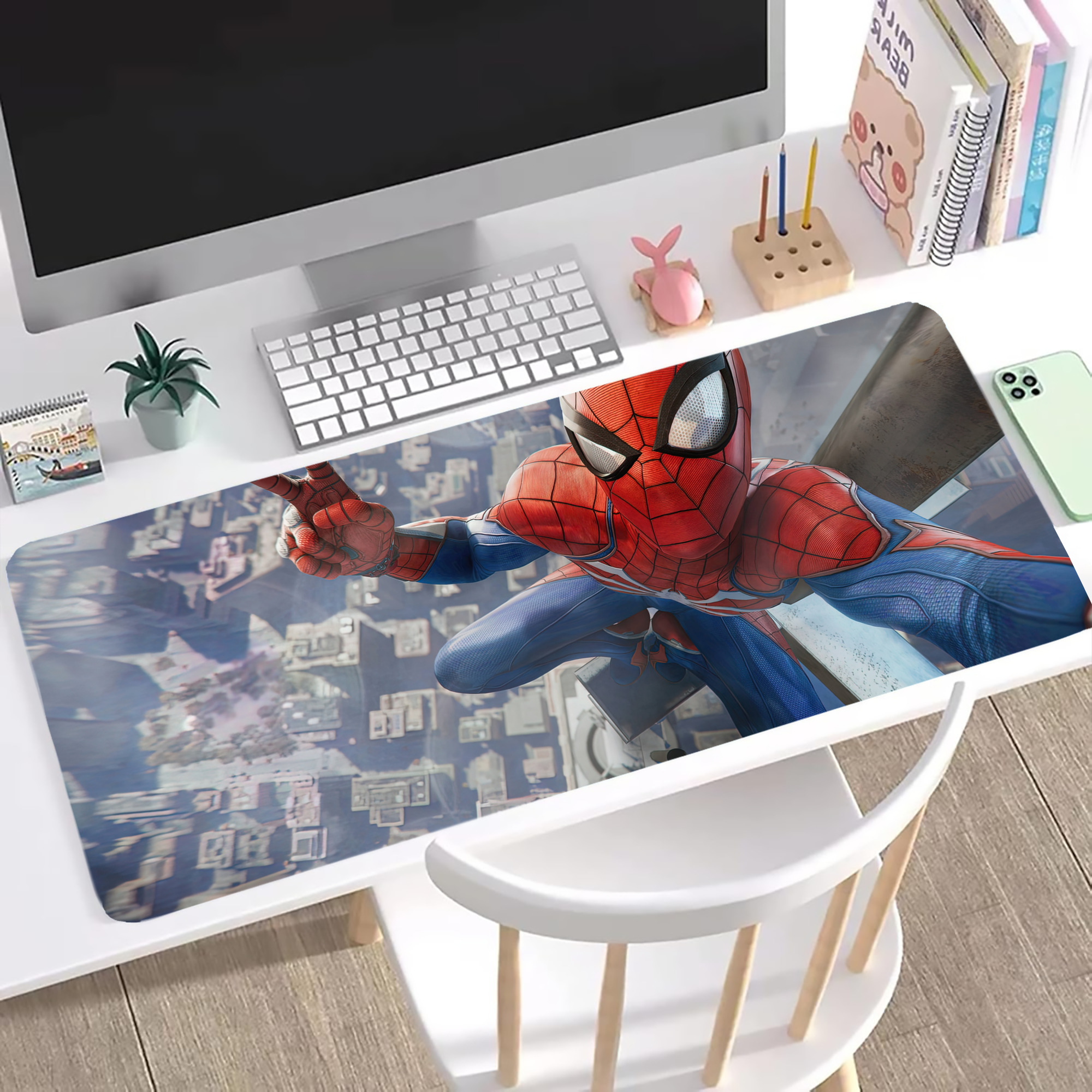 （画像用） Spider Man スパイダーマン ステッチ加工 大判デスクマット／滑り止めマウスパッド