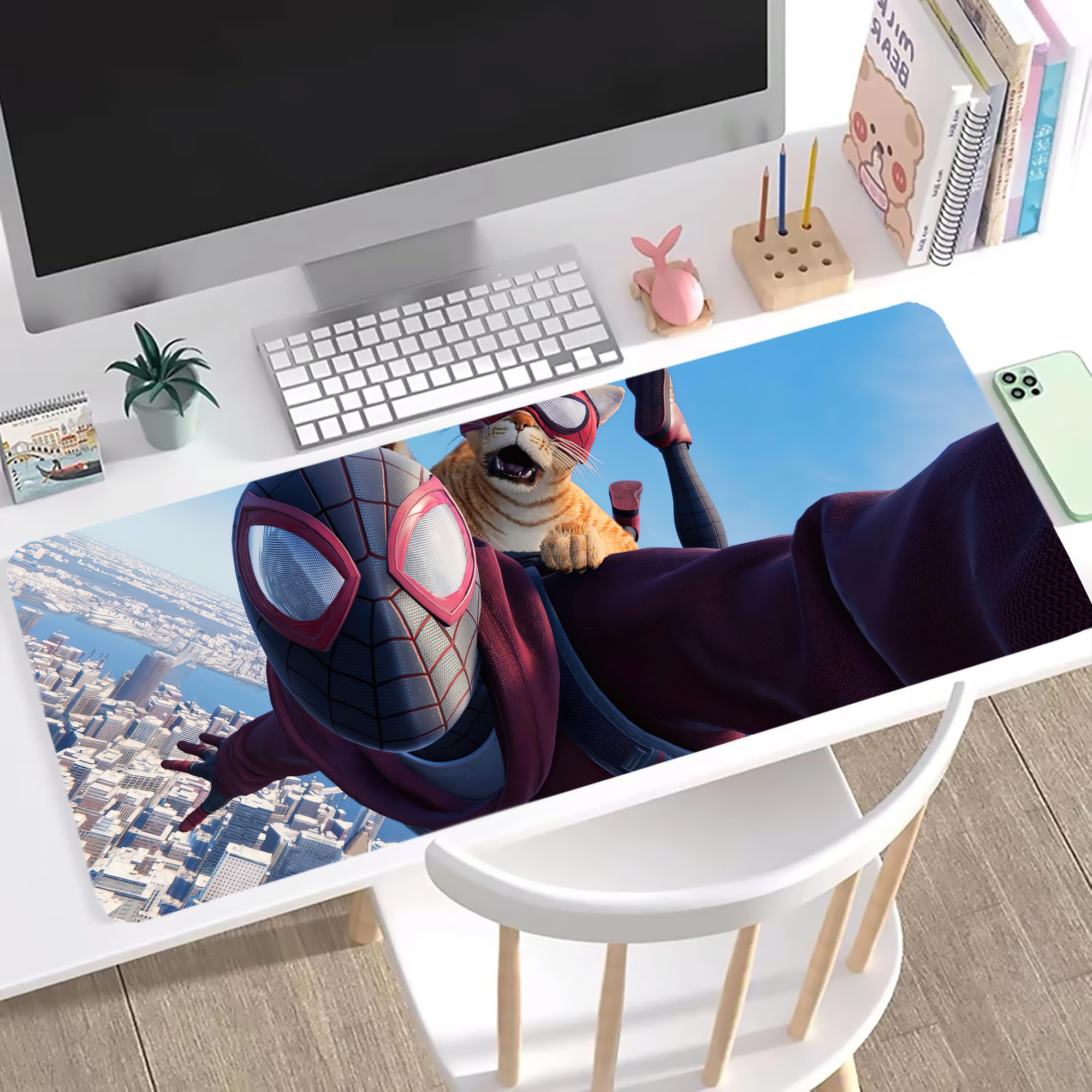 （画像用） Spider Man スパイダーマン ステッチ加工 大判デスクマット／滑り止めマウスパッド