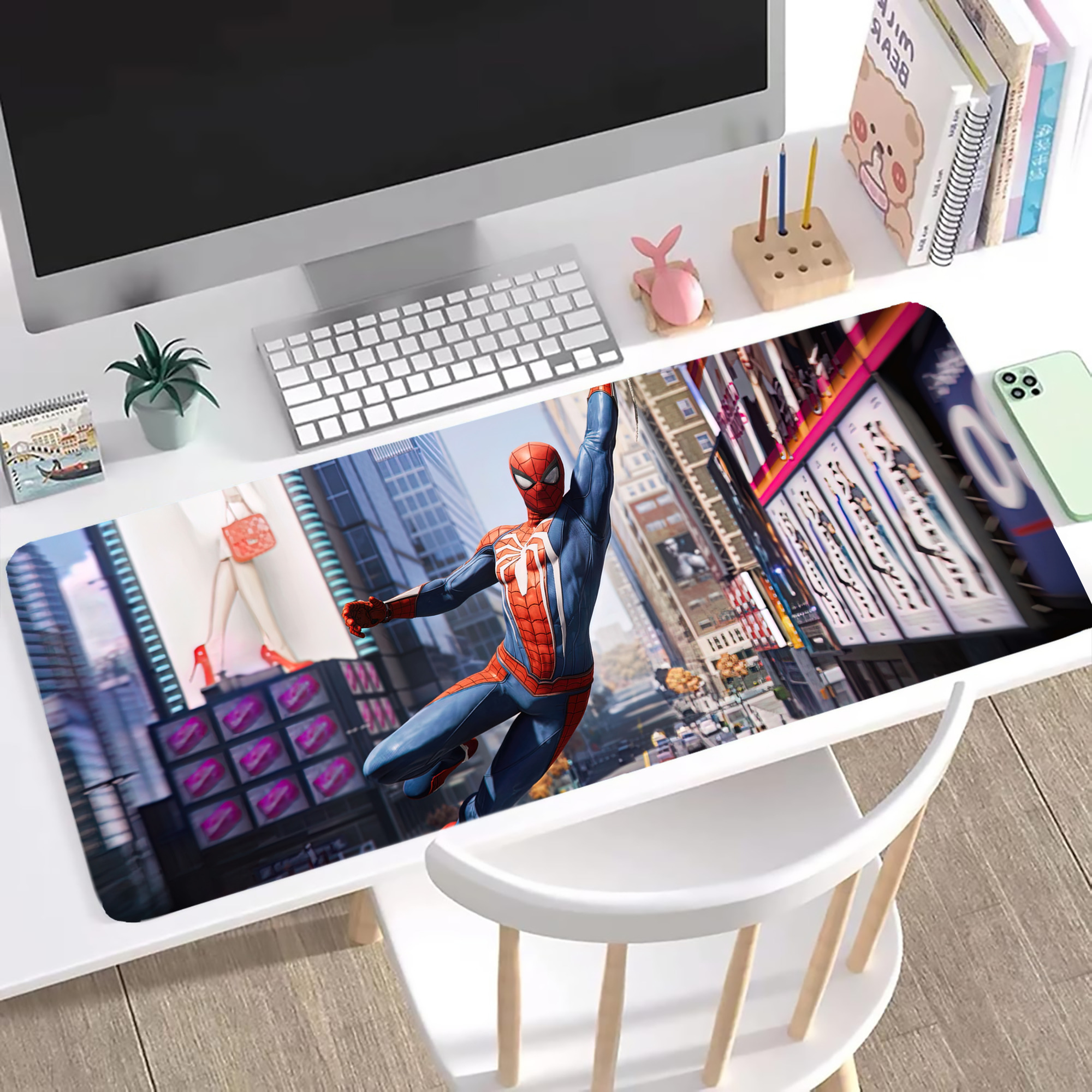 （画像用） Spider Man スパイダーマン ステッチ加工 大判デスクマット／滑り止めマウスパッド