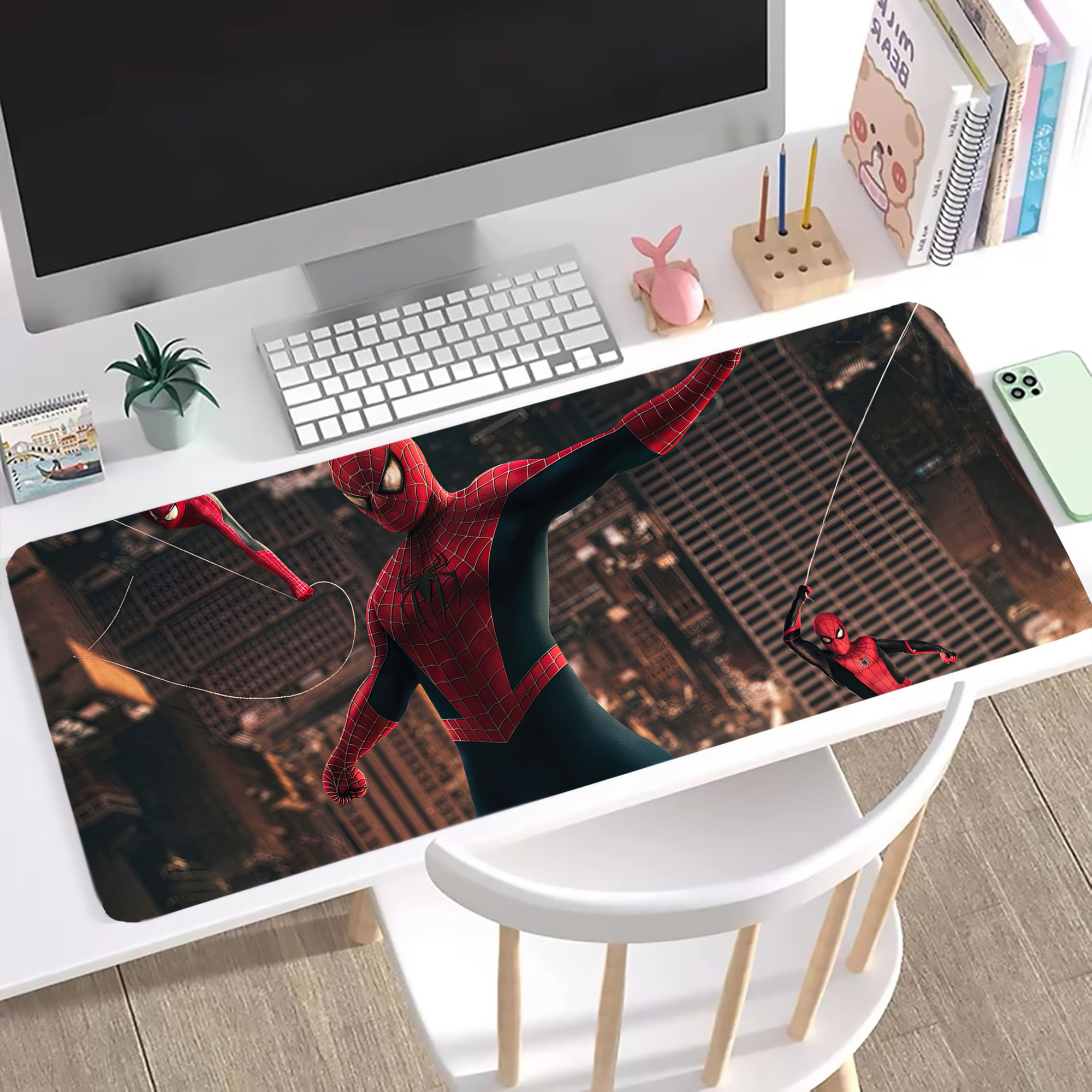 （画像用） Spider Man スパイダーマン ステッチ加工 大判デスクマット／滑り止めマウスパッド