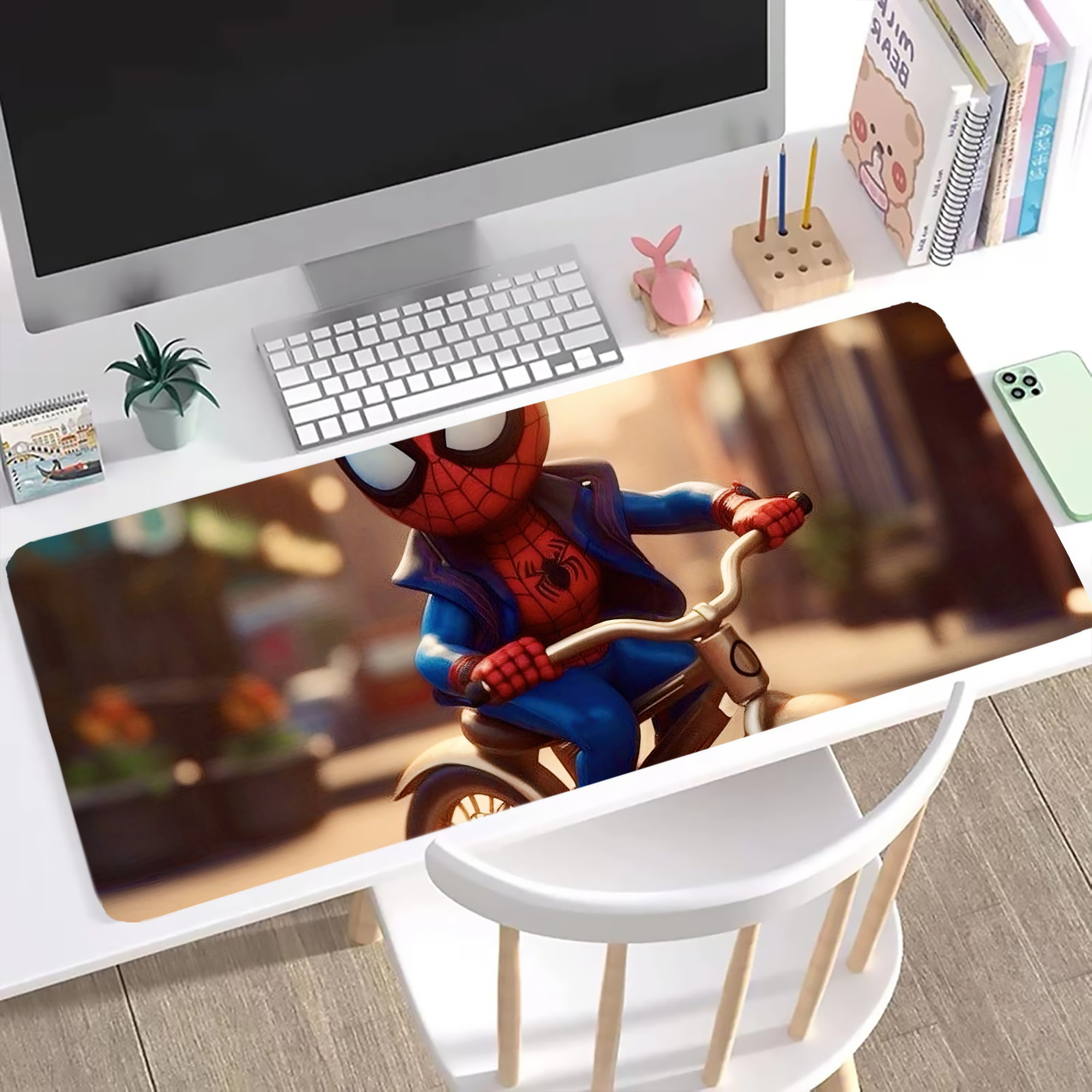 （画像用） Spider Man スパイダーマン ステッチ加工 大判デスクマット／滑り止めマウスパッド