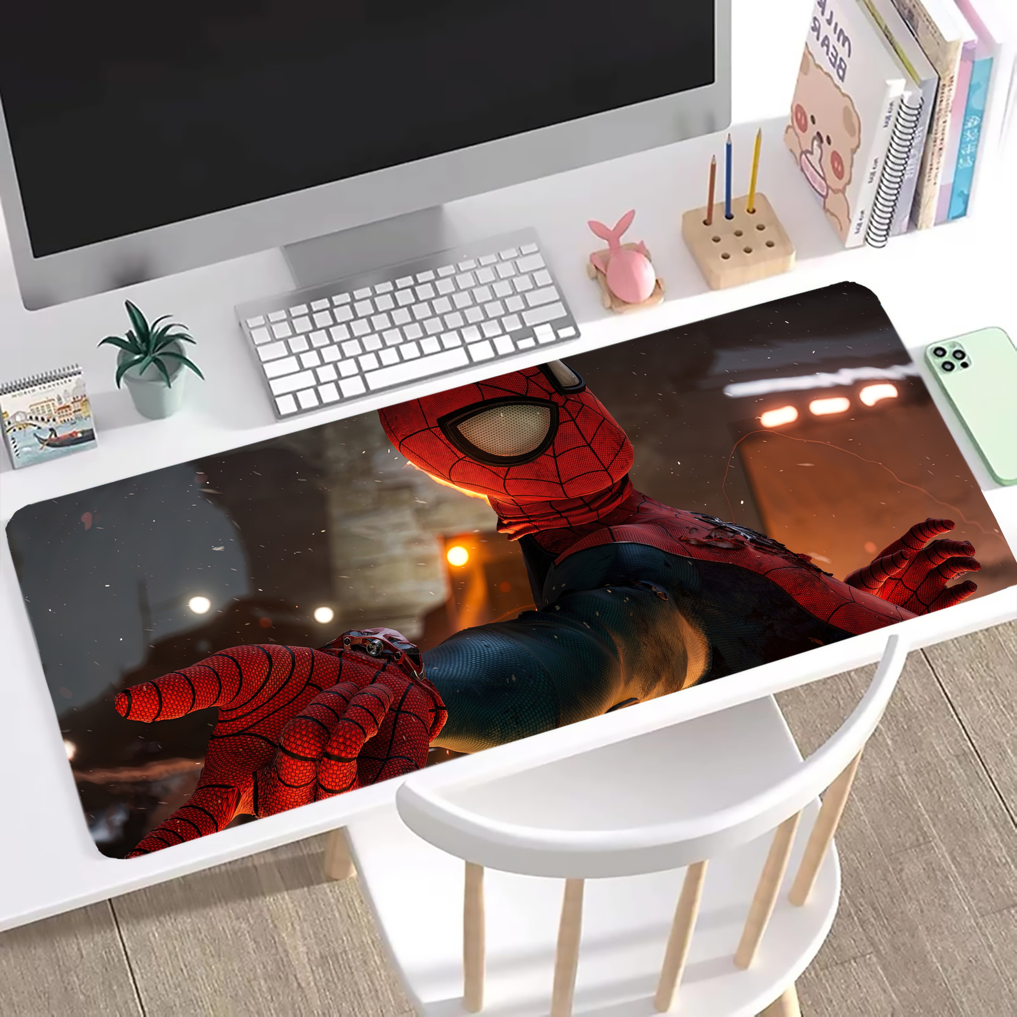 （画像用） Spider Man スパイダーマン ステッチ加工 大判デスクマット／滑り止めマウスパッド
