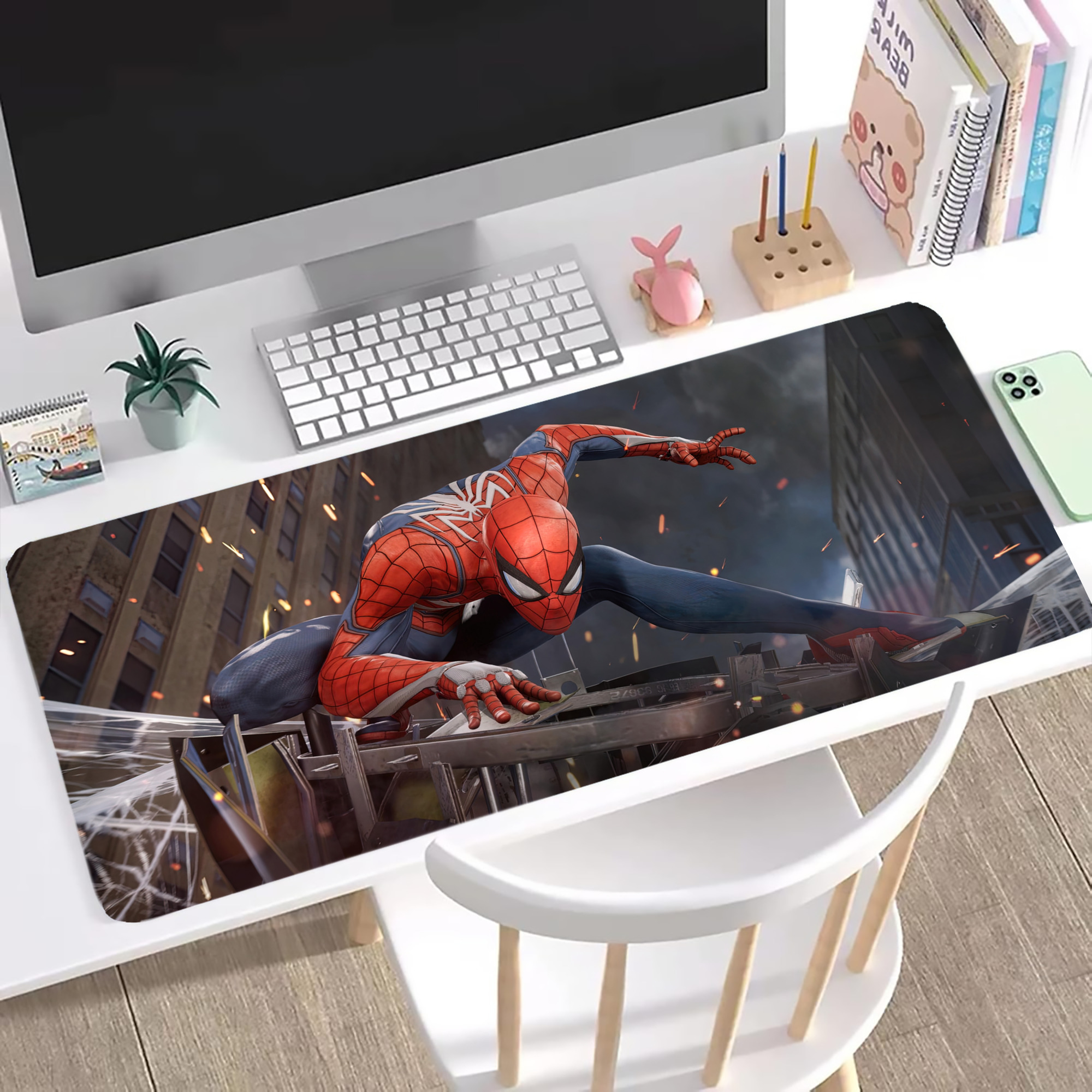 （画像用） Spider Man スパイダーマン ステッチ加工 大判デスクマット／滑り止めマウスパッド