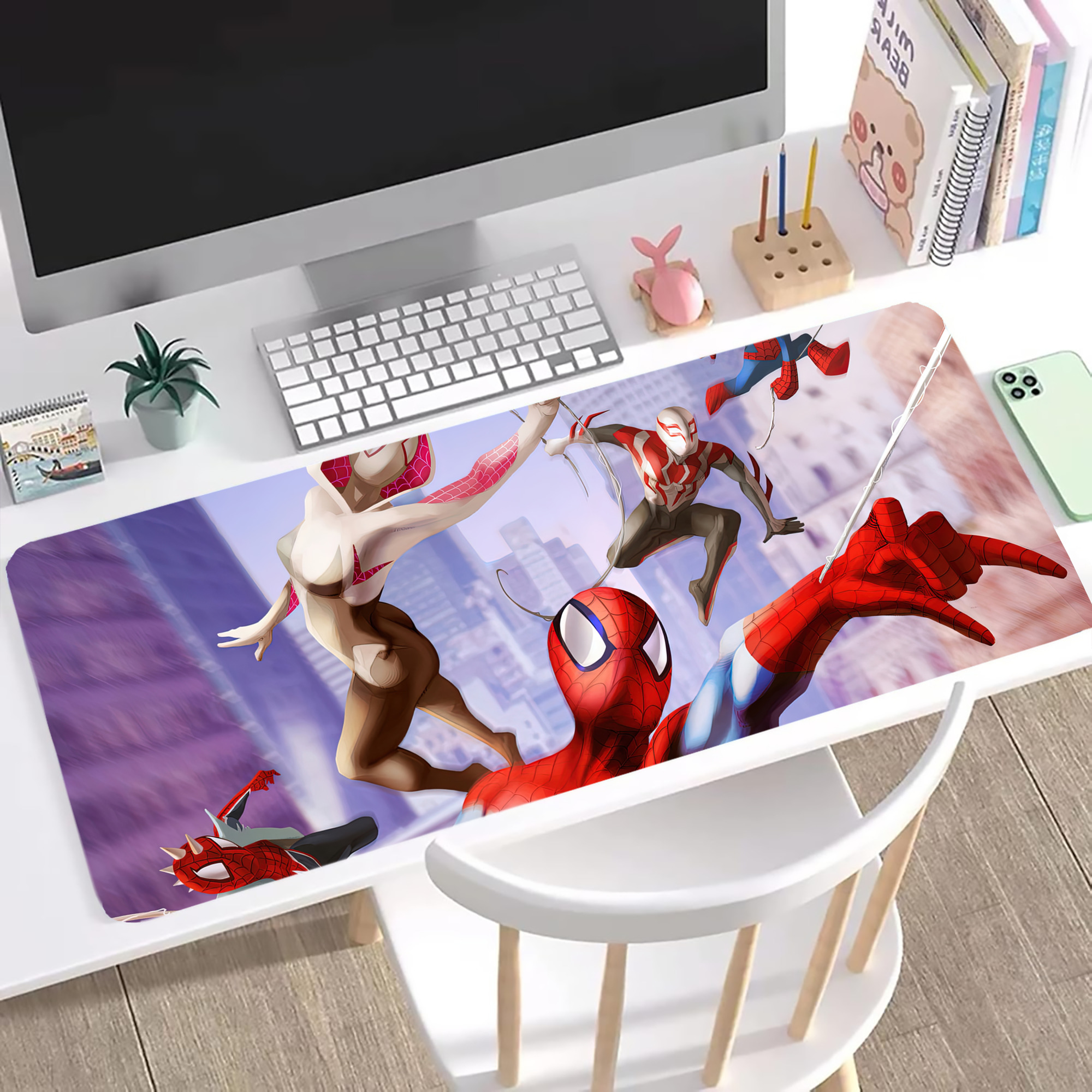 （画像用） Spider Man スパイダーマン ステッチ加工 大判デスクマット／滑り止めマウスパッド