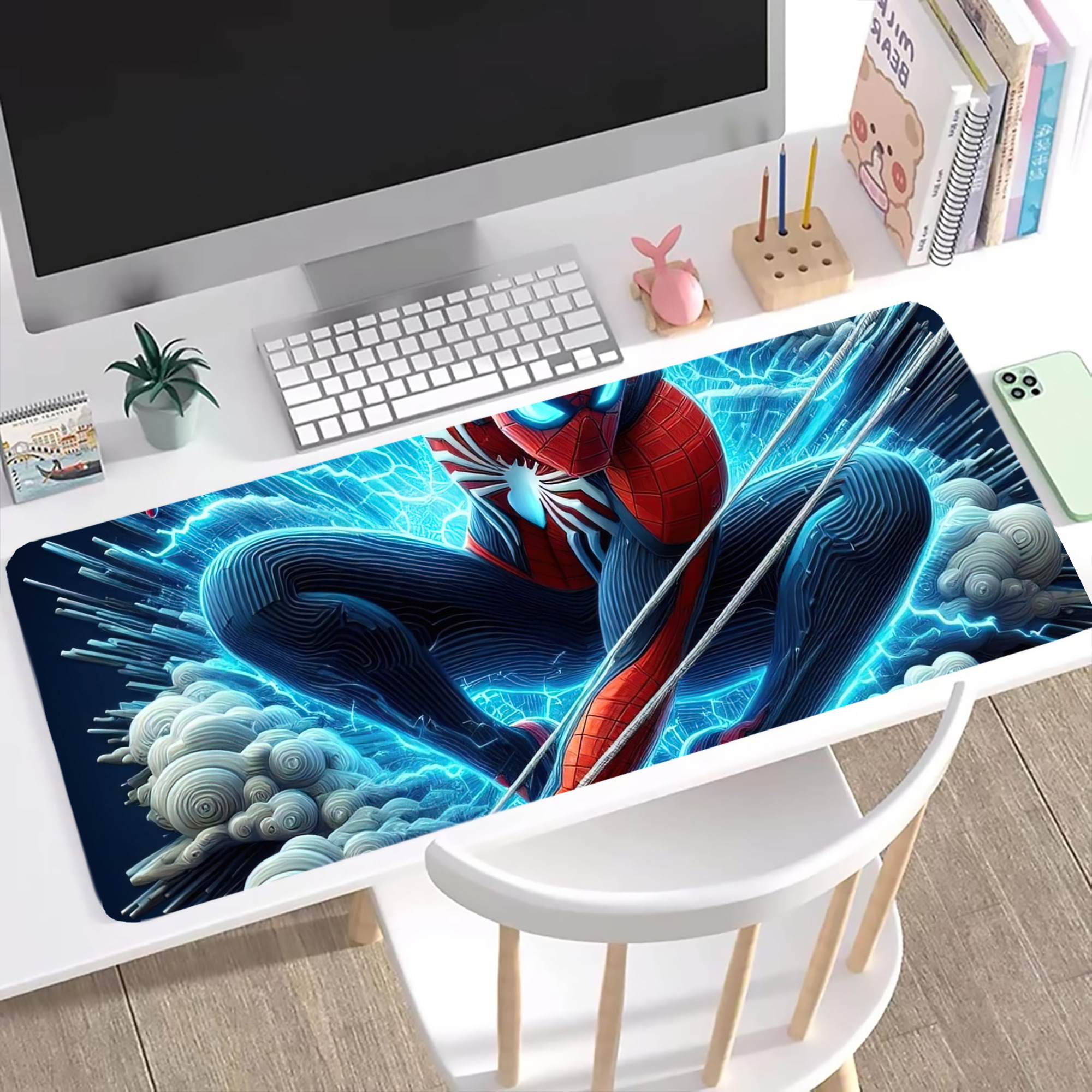 （画像用） Spider Man スパイダーマン ステッチ加工 大判デスクマット／滑り止めマウスパッド