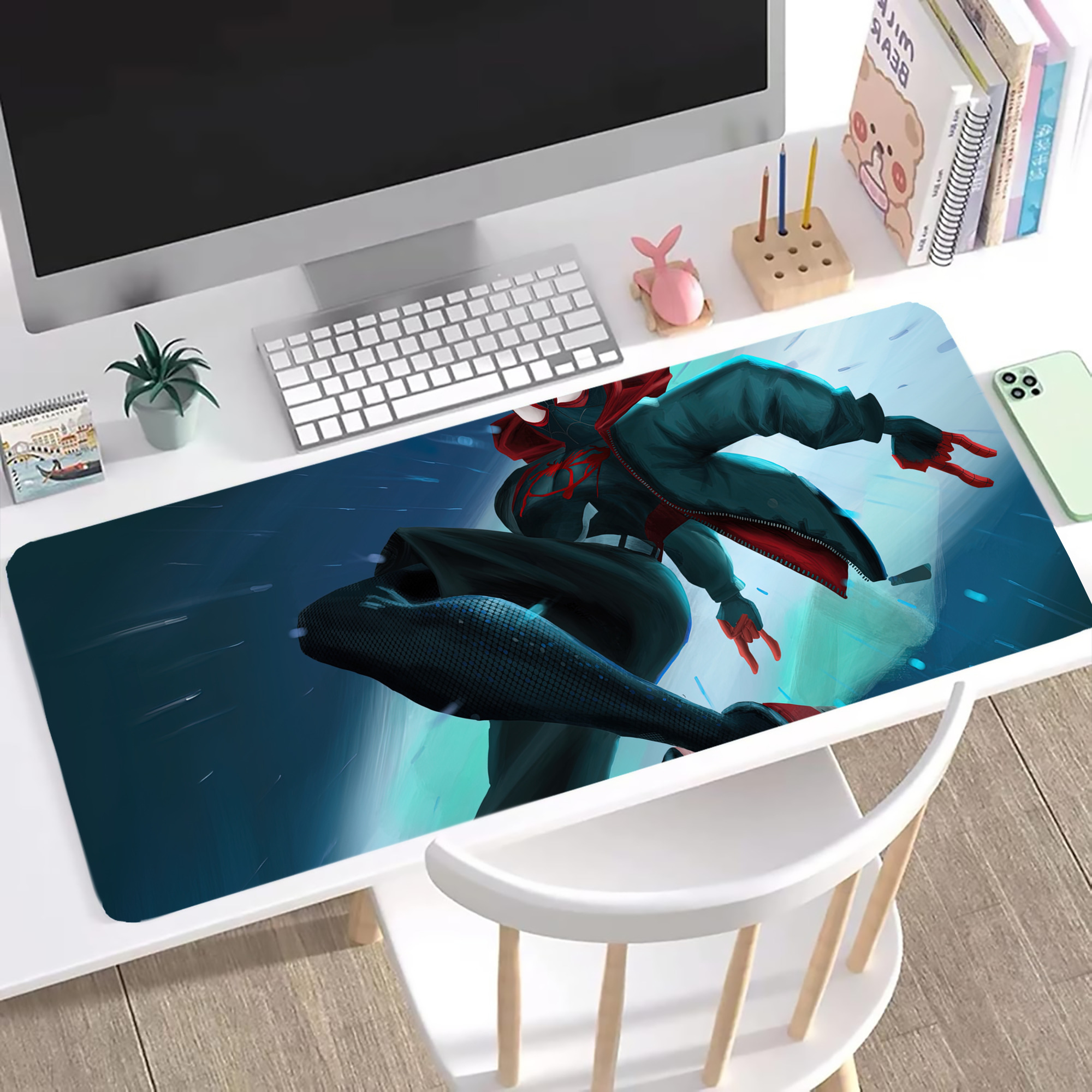 （画像用） Spider Man スパイダーマン ステッチ加工 大判デスクマット／滑り止めマウスパッド