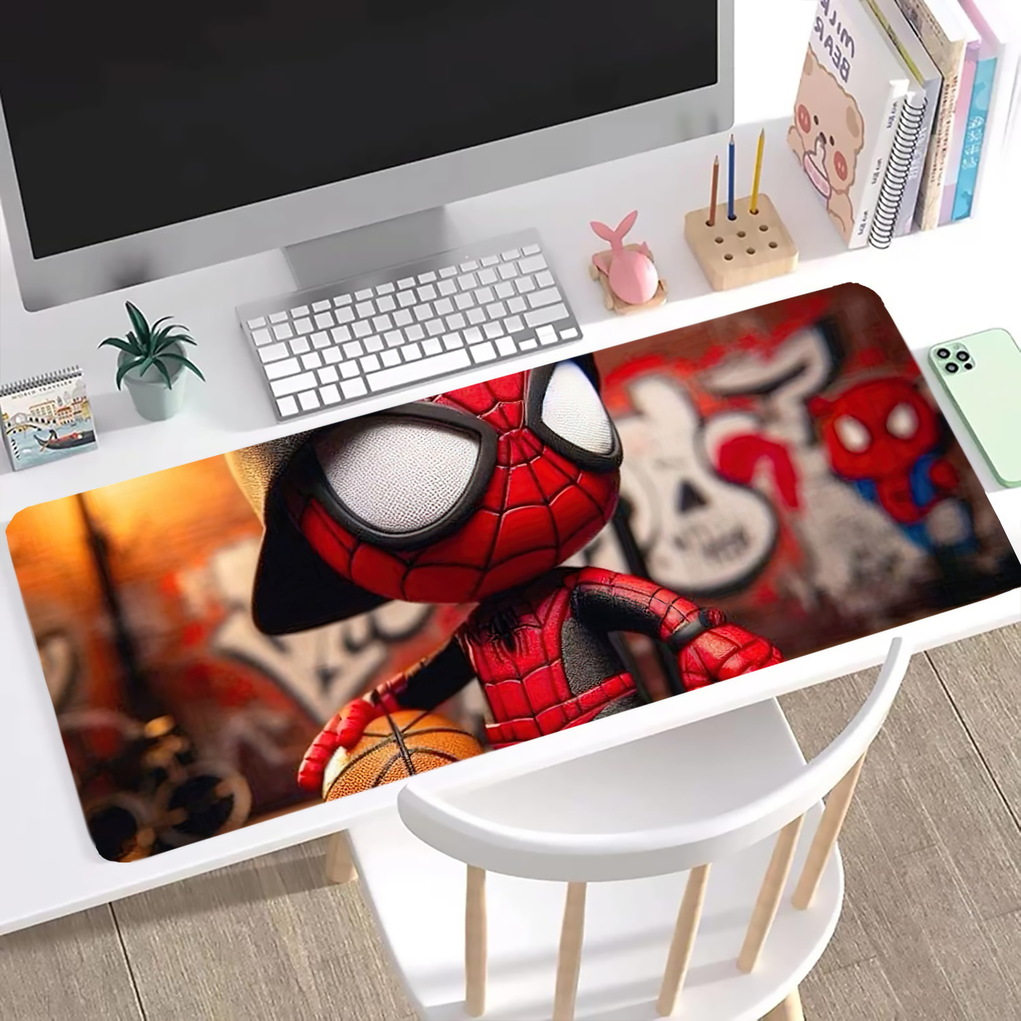 （画像用） Spider Man スパイダーマン ステッチ加工 大判デスクマット／滑り止めマウスパッド