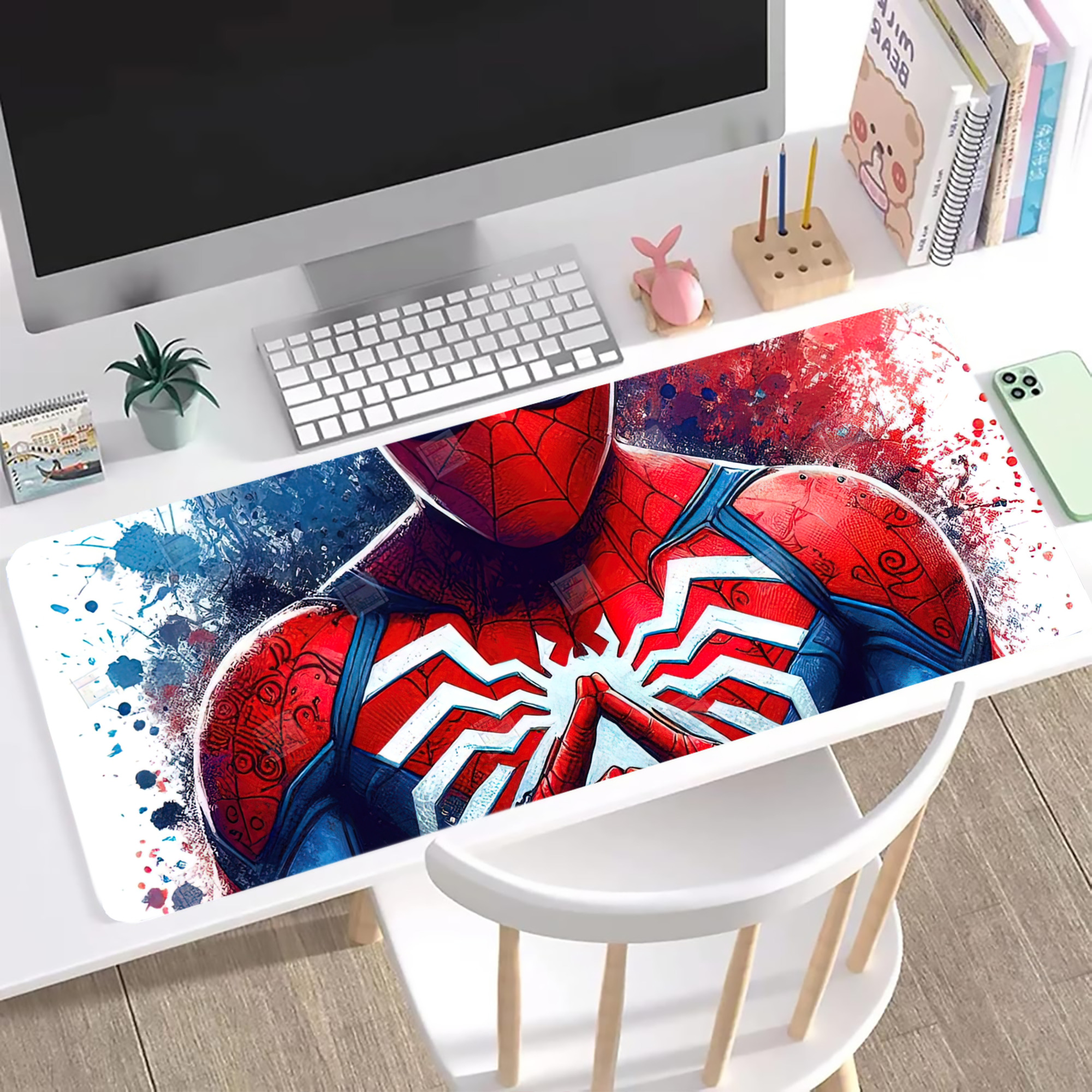 （画像用） Spider Man スパイダーマン ステッチ加工 大判デスクマット／滑り止めマウスパッド