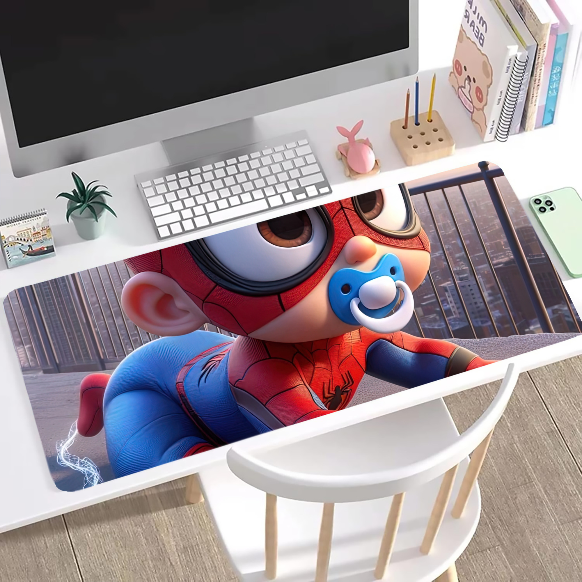 （画像用） Spider Man スパイダーマン ステッチ加工 大判デスクマット／滑り止めマウスパッド