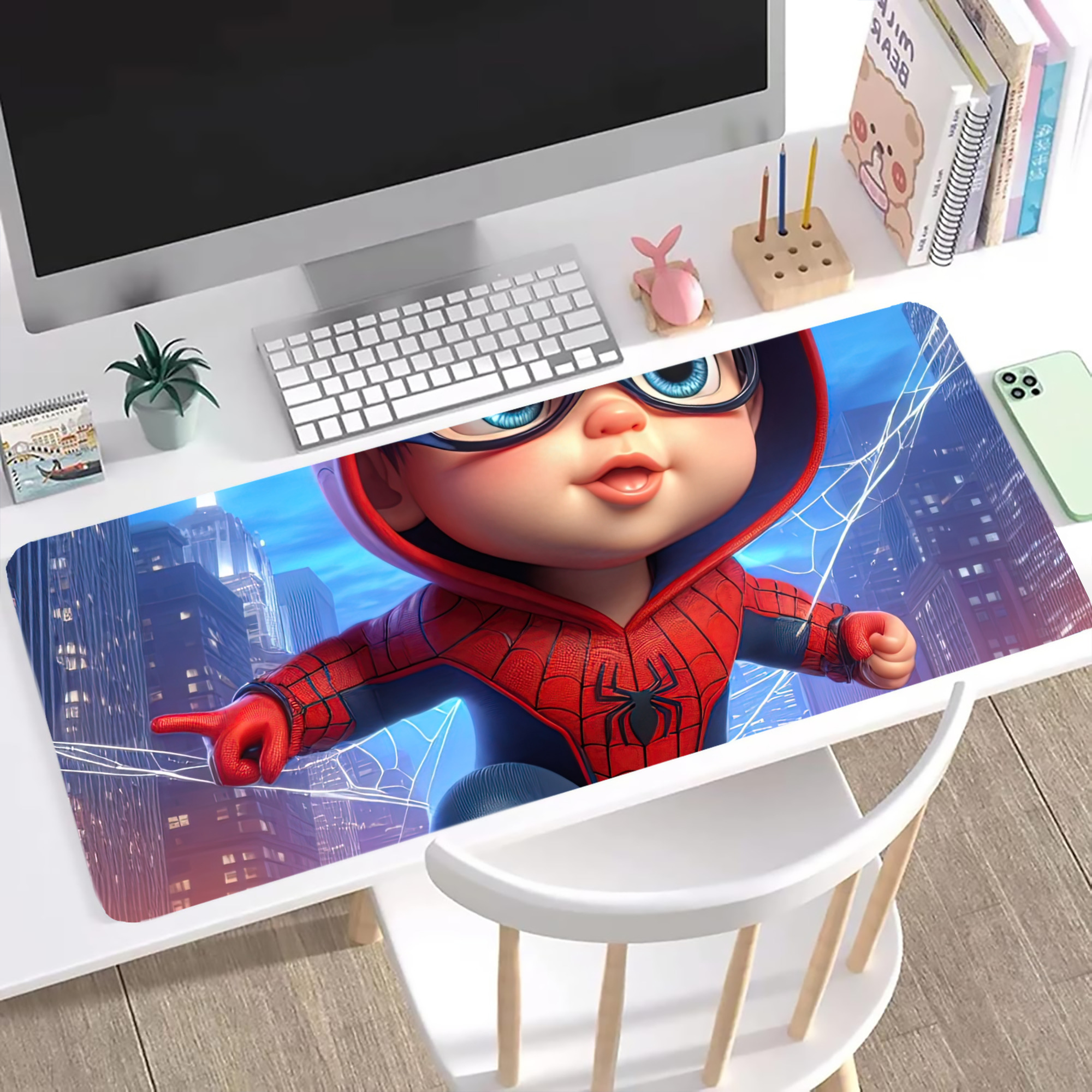 （画像用） Spider Man スパイダーマン ステッチ加工 大判デスクマット／滑り止めマウスパッド