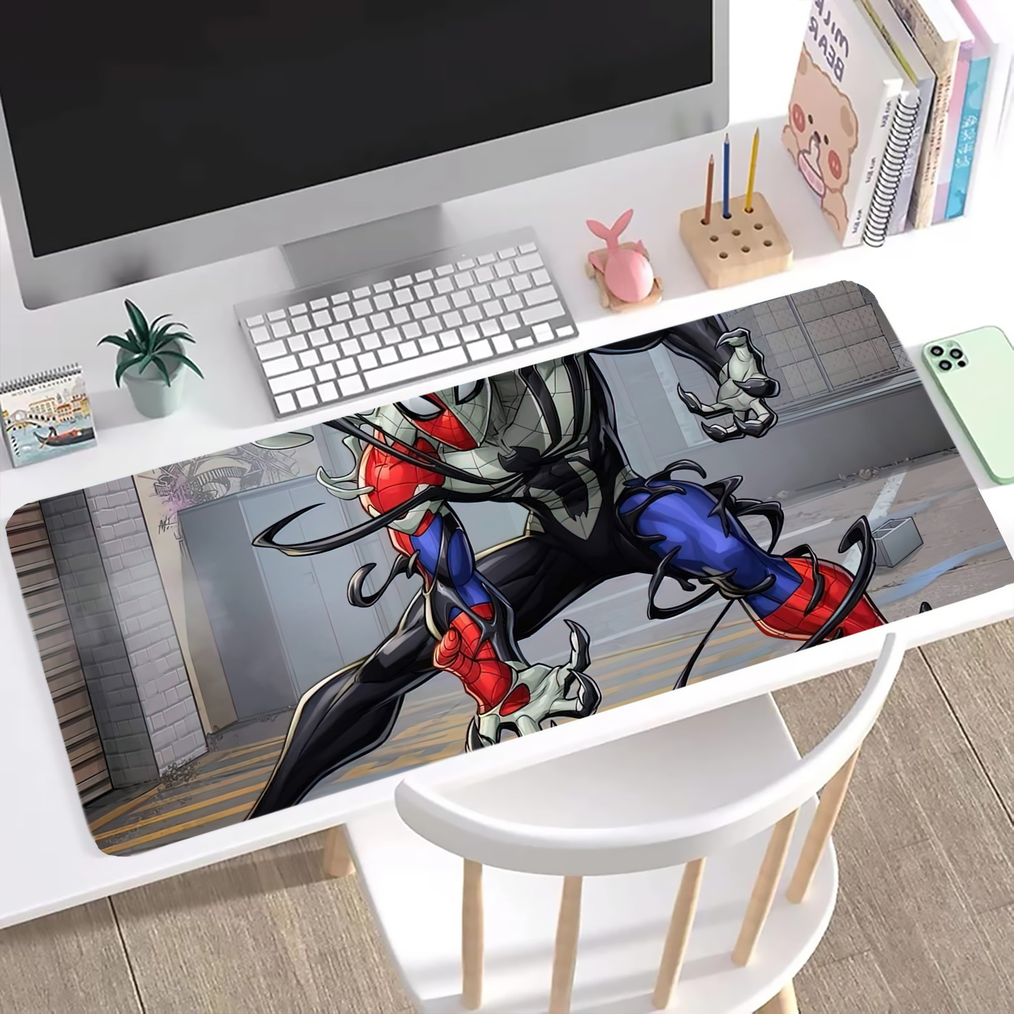 （画像用） Spider Man スパイダーマン ステッチ加工 大判デスクマット／滑り止めマウスパッド