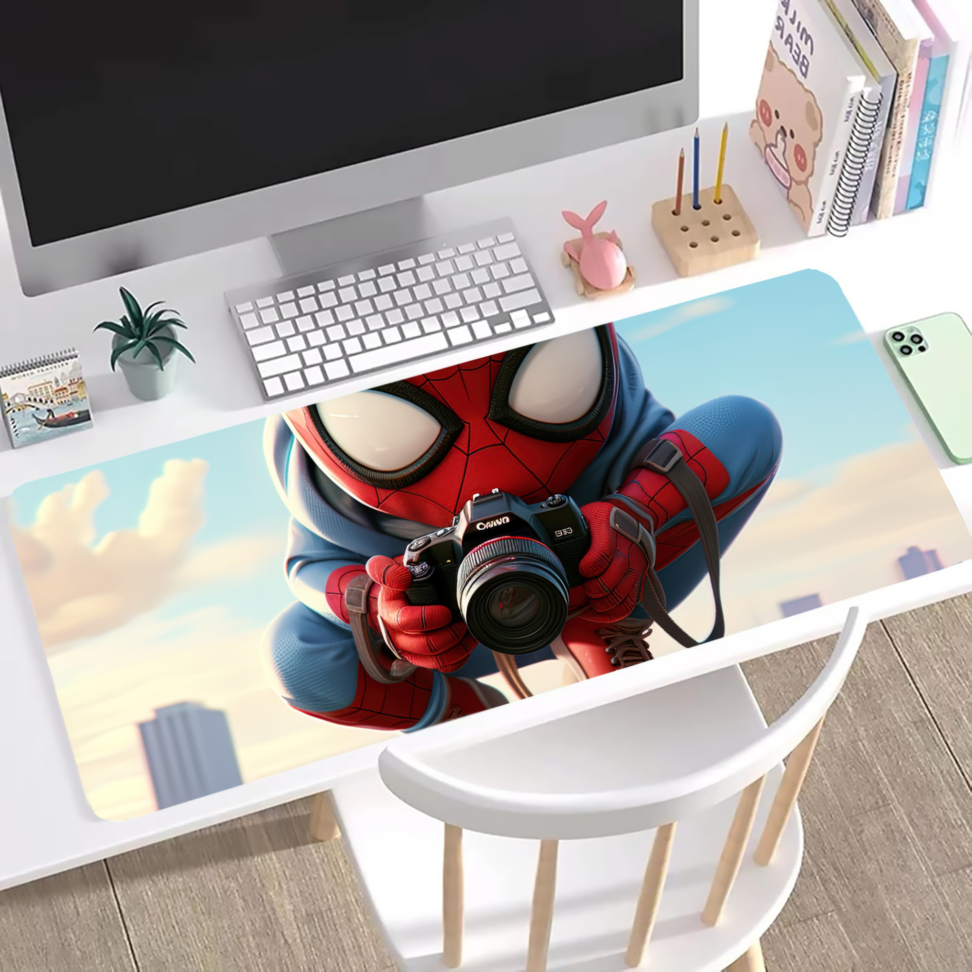 （画像用） Spider Man スパイダーマン ステッチ加工 大判デスクマット／滑り止めマウスパッド