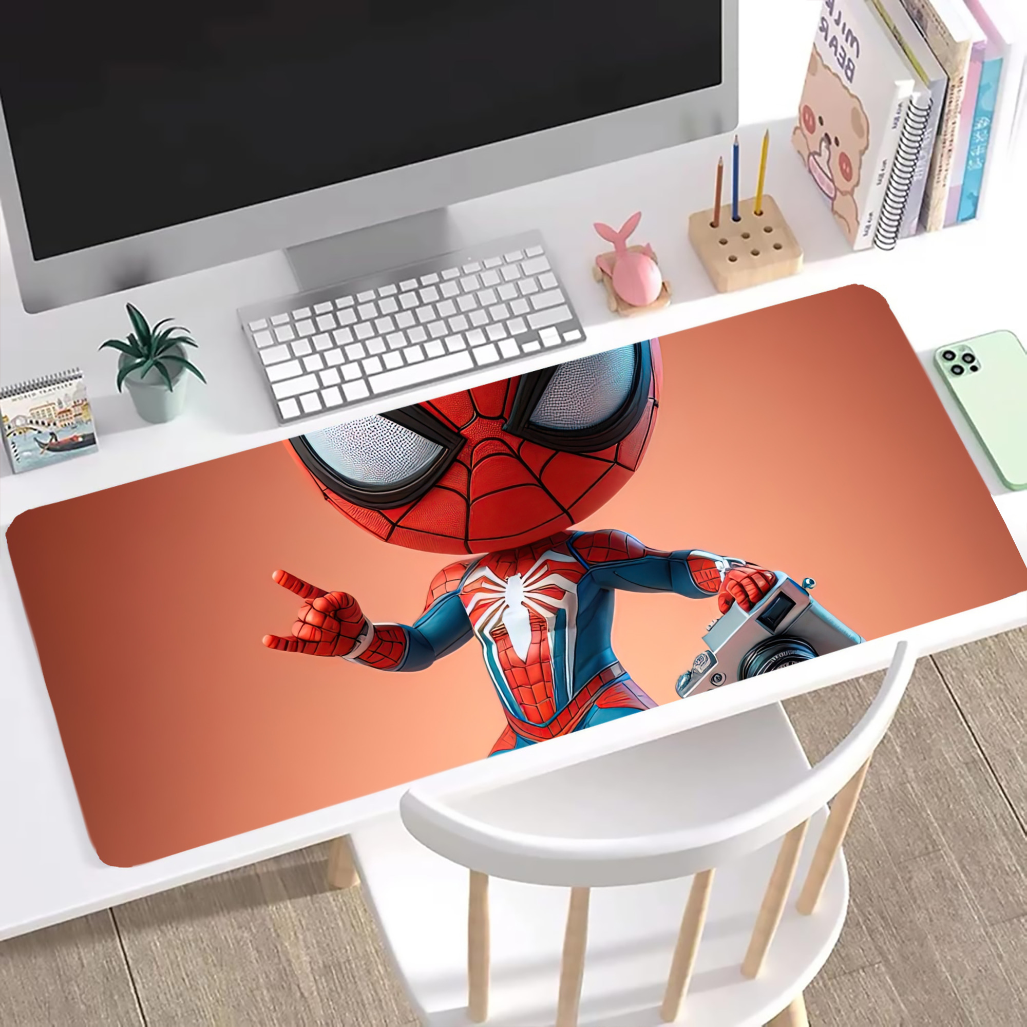 （画像用） Spider Man スパイダーマン ステッチ加工 大判デスクマット／滑り止めマウスパッド