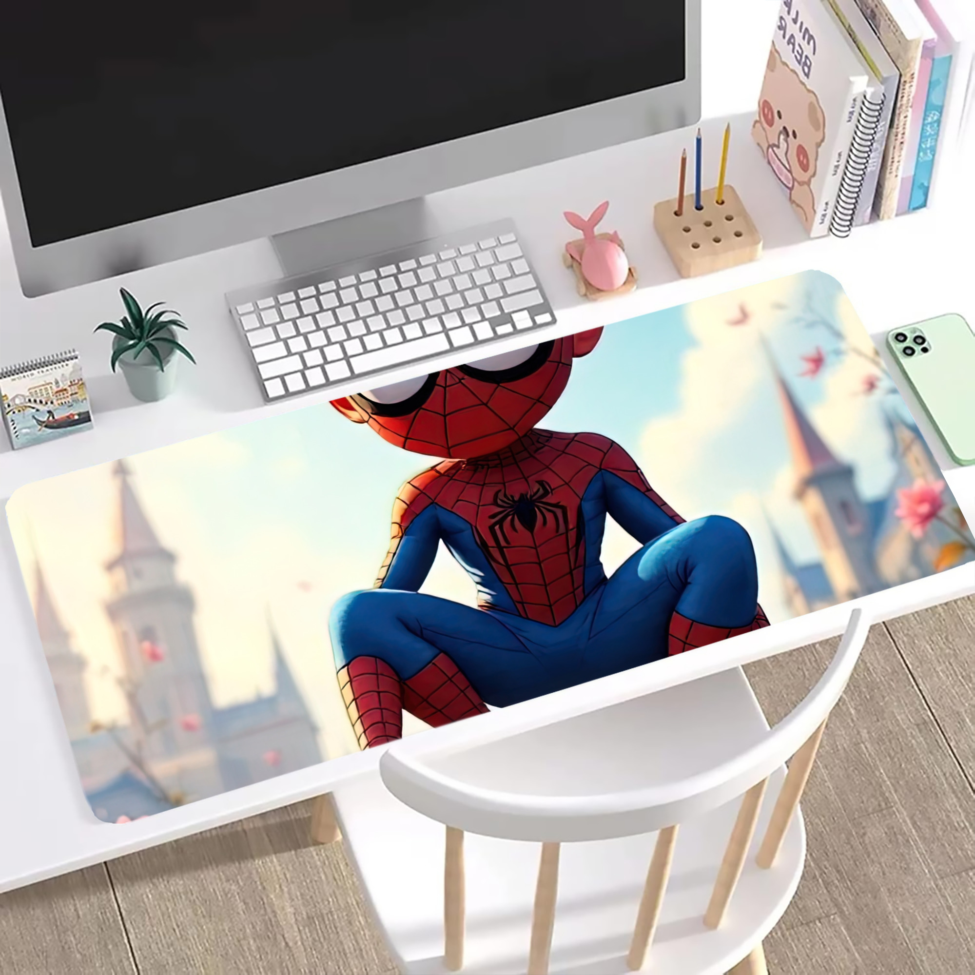 （画像用） Spider Man スパイダーマン ステッチ加工 大判デスクマット／滑り止めマウスパッド