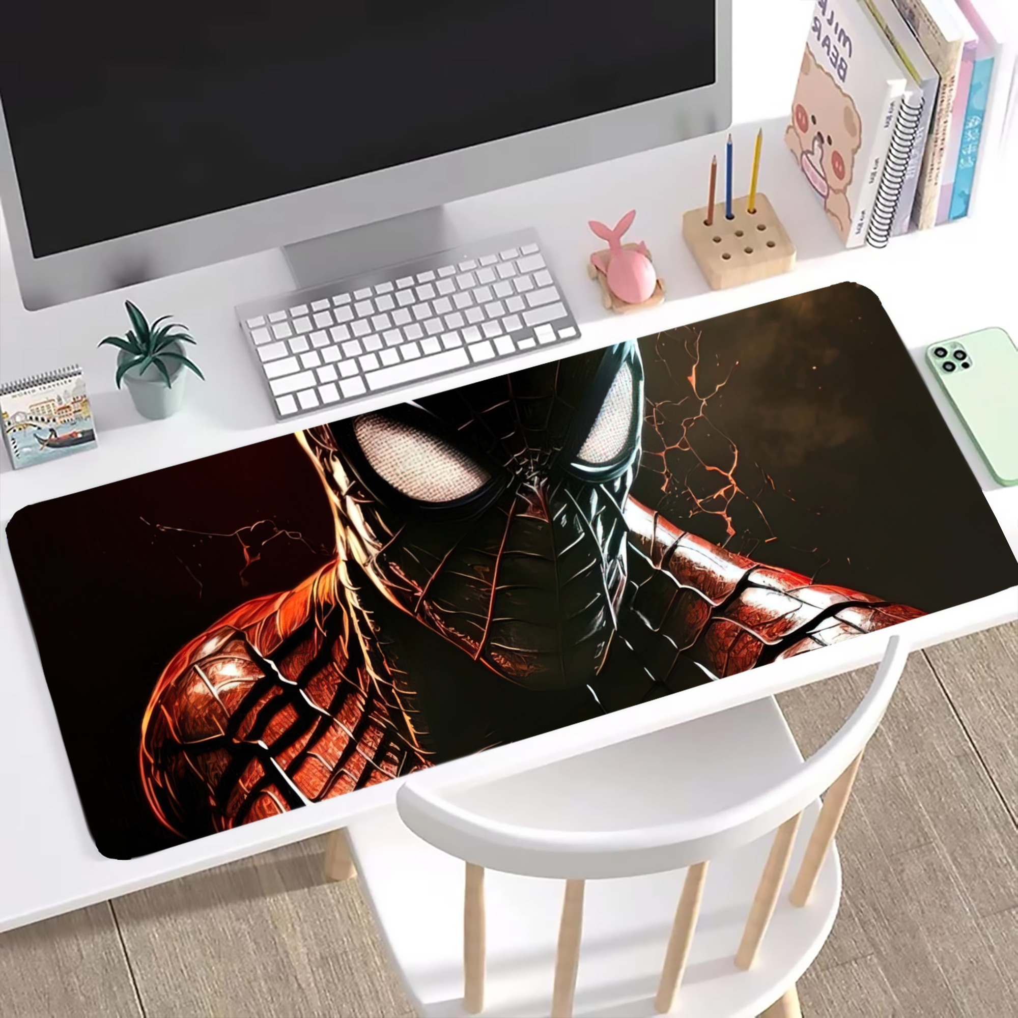 （画像用） Spider Man スパイダーマン ステッチ加工 大判デスクマット／滑り止めマウスパッド