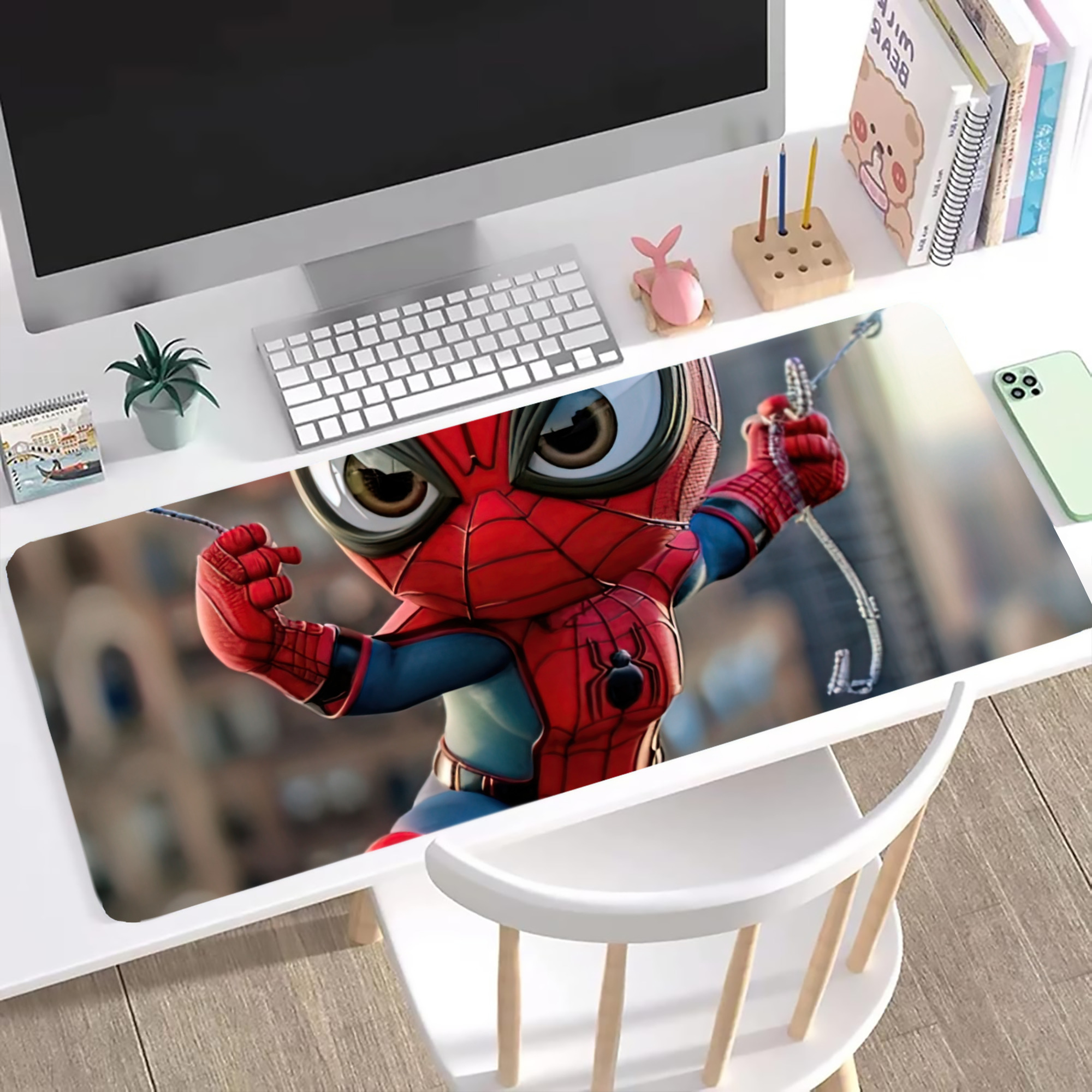 （画像用） Spider Man スパイダーマン ステッチ加工 大判デスクマット／滑り止めマウスパッド