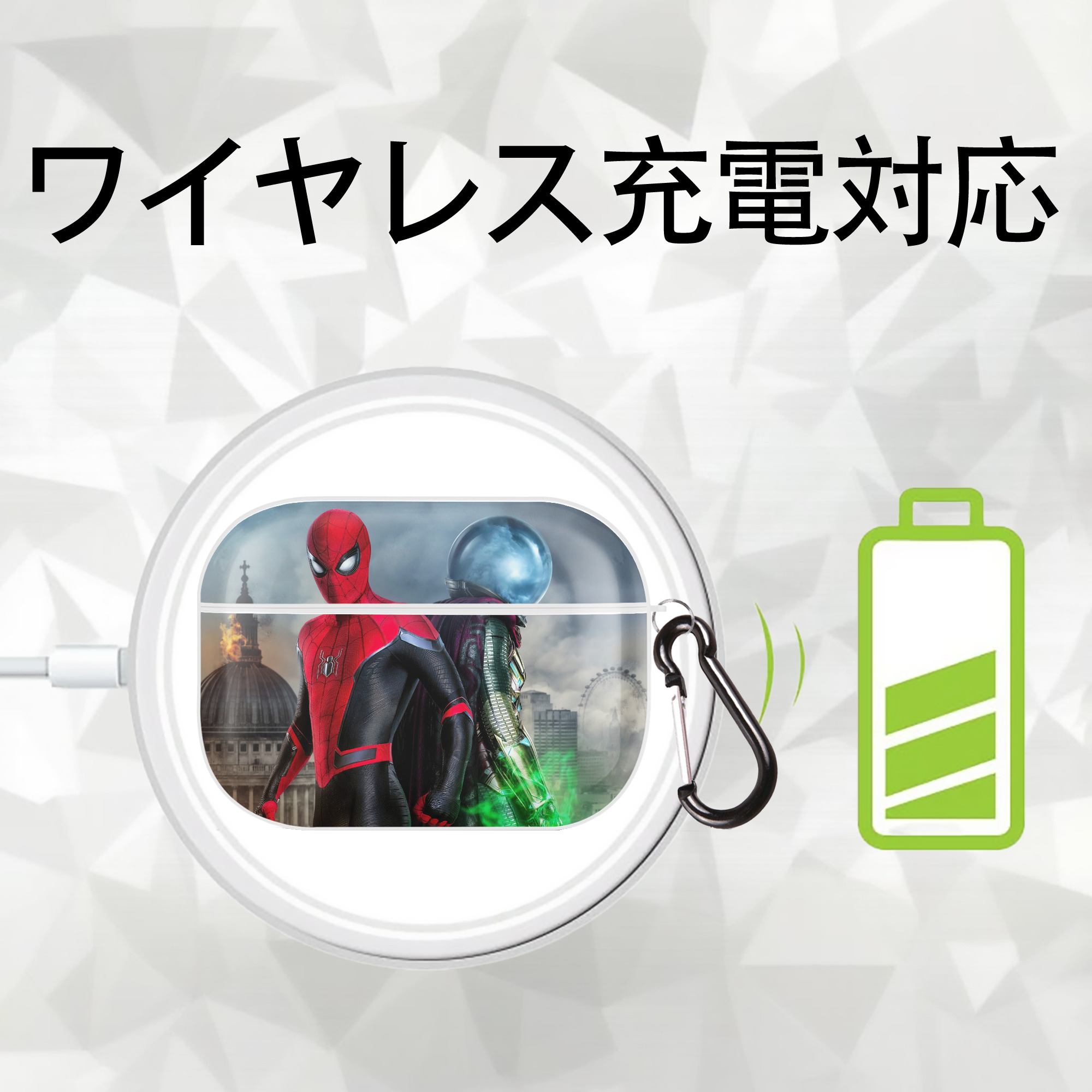 Spider Man スパイダーマン 【AirPods Pro用】ハードシェル保護ケース 耐衝撃・防指紋・カラビナ付き商品仕様