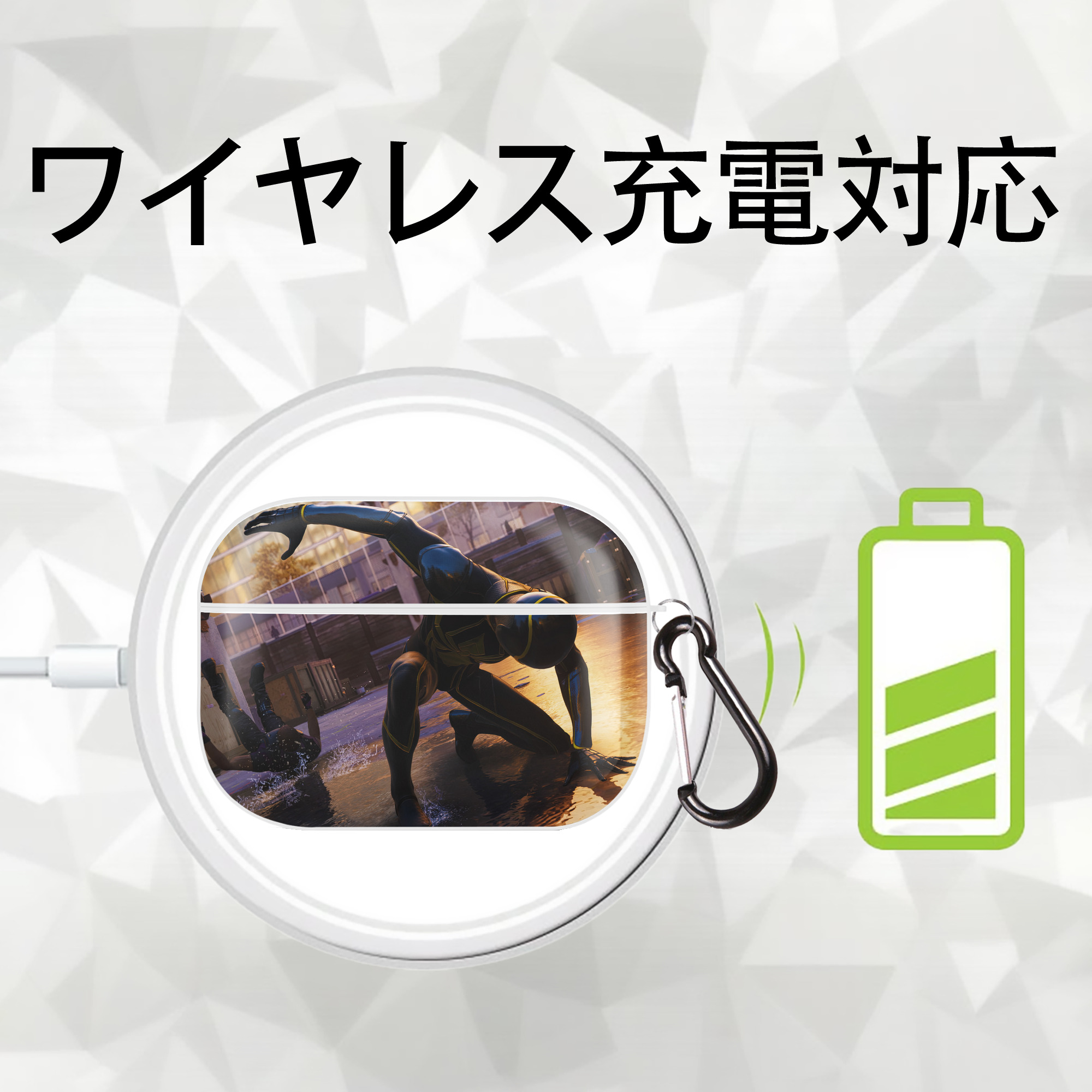 Spider Man スパイダーマン 【AirPods Pro用】ハードシェル保護ケース 耐衝撃・防指紋・カラビナ付き商品仕様