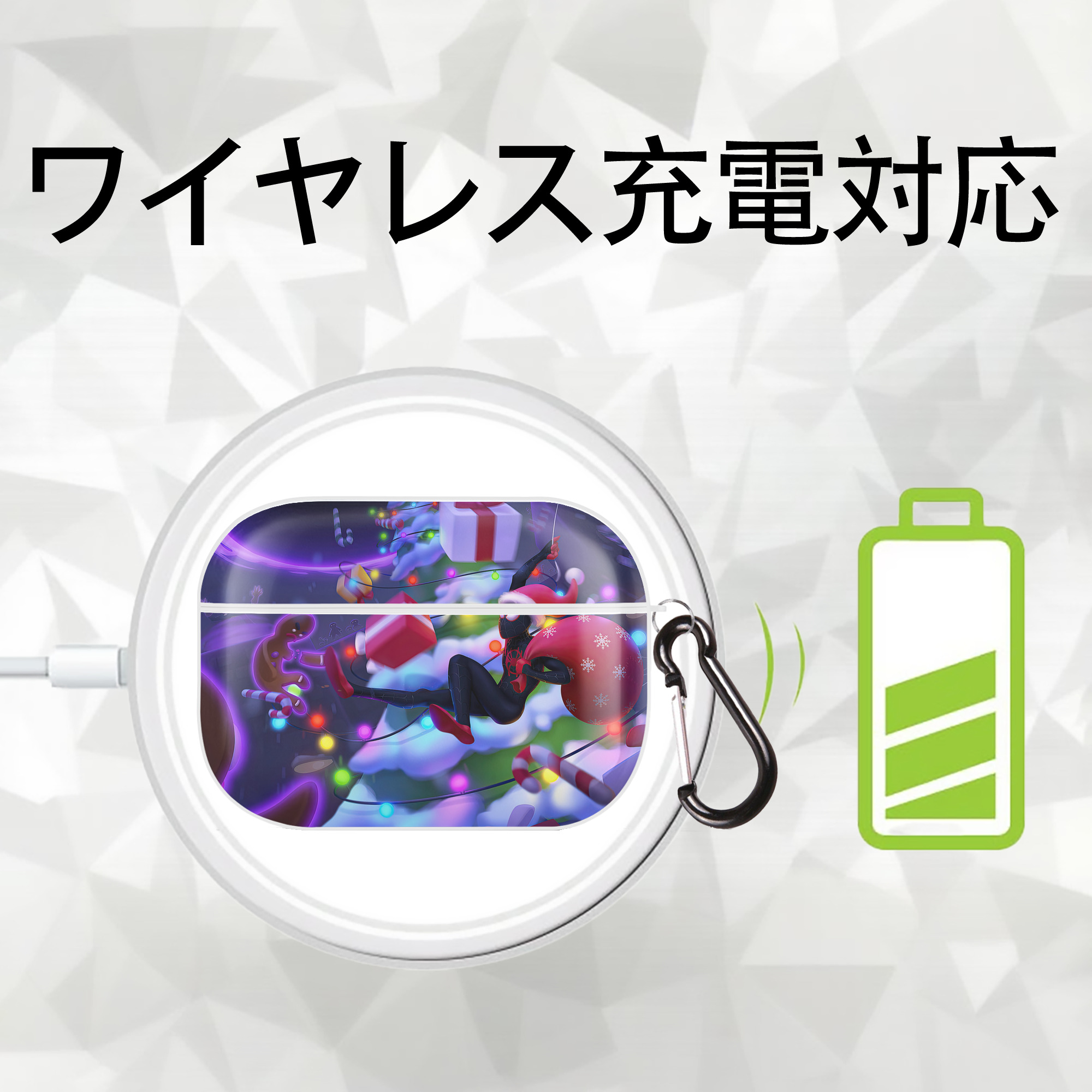 Spider Man スパイダーマン 【AirPods Pro用】ハードシェル保護ケース 耐衝撃・防指紋・カラビナ付き商品仕様