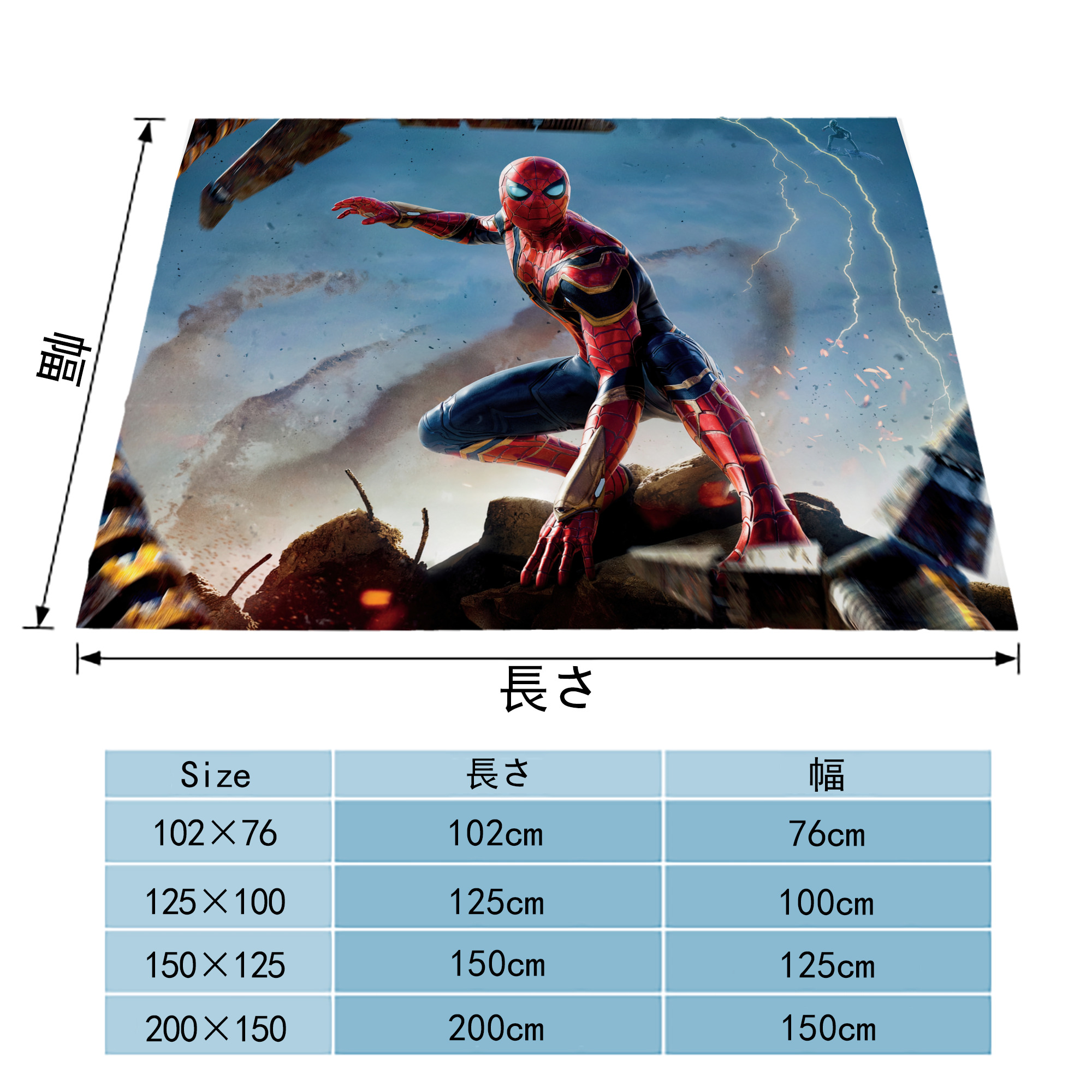 Spider Man スパイダーマン フランネルブランケット・多サイズ対応（横型）