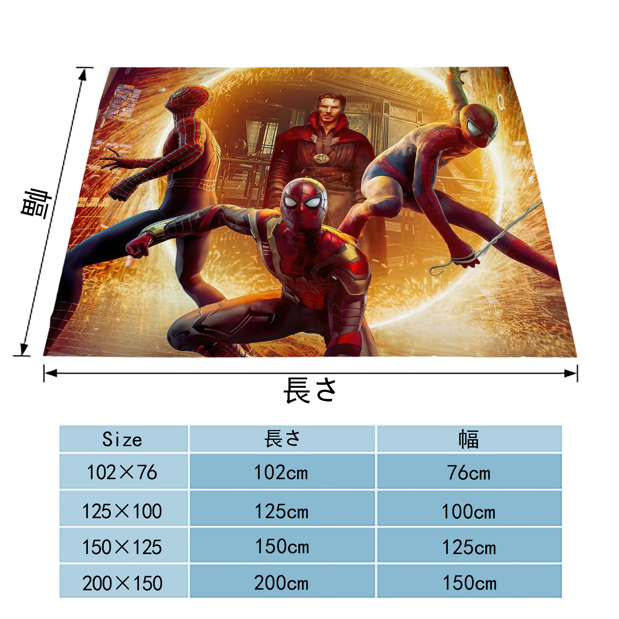 Spider Man スパイダーマン フランネルブランケット・多サイズ対応（横型）