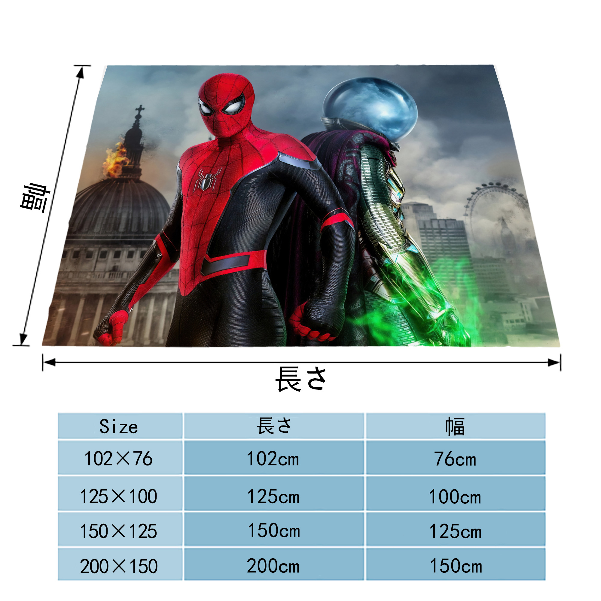 Spider Man スパイダーマン フランネルブランケット・多サイズ対応（横型）
