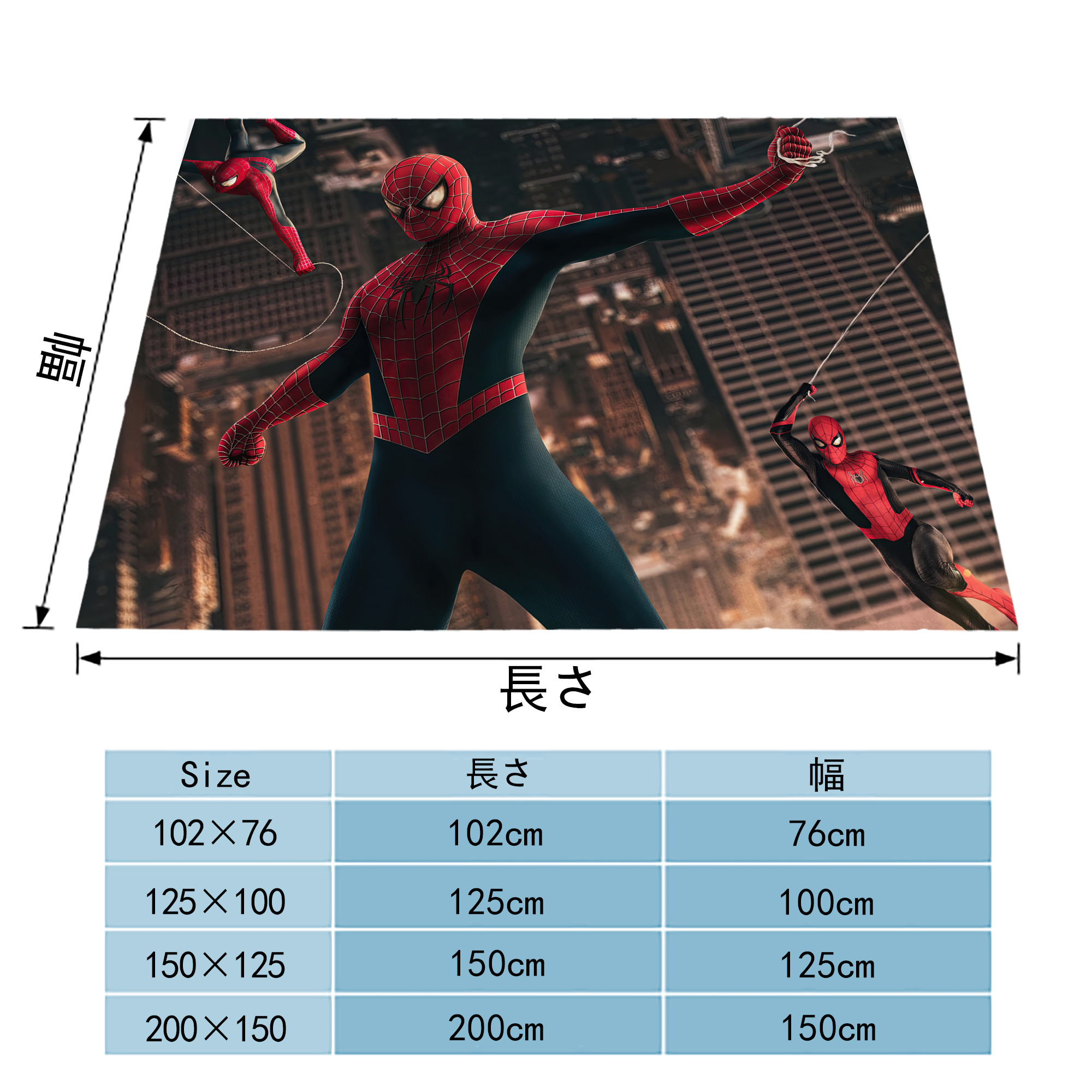 Spider Man スパイダーマン フランネルブランケット・多サイズ対応（横型）