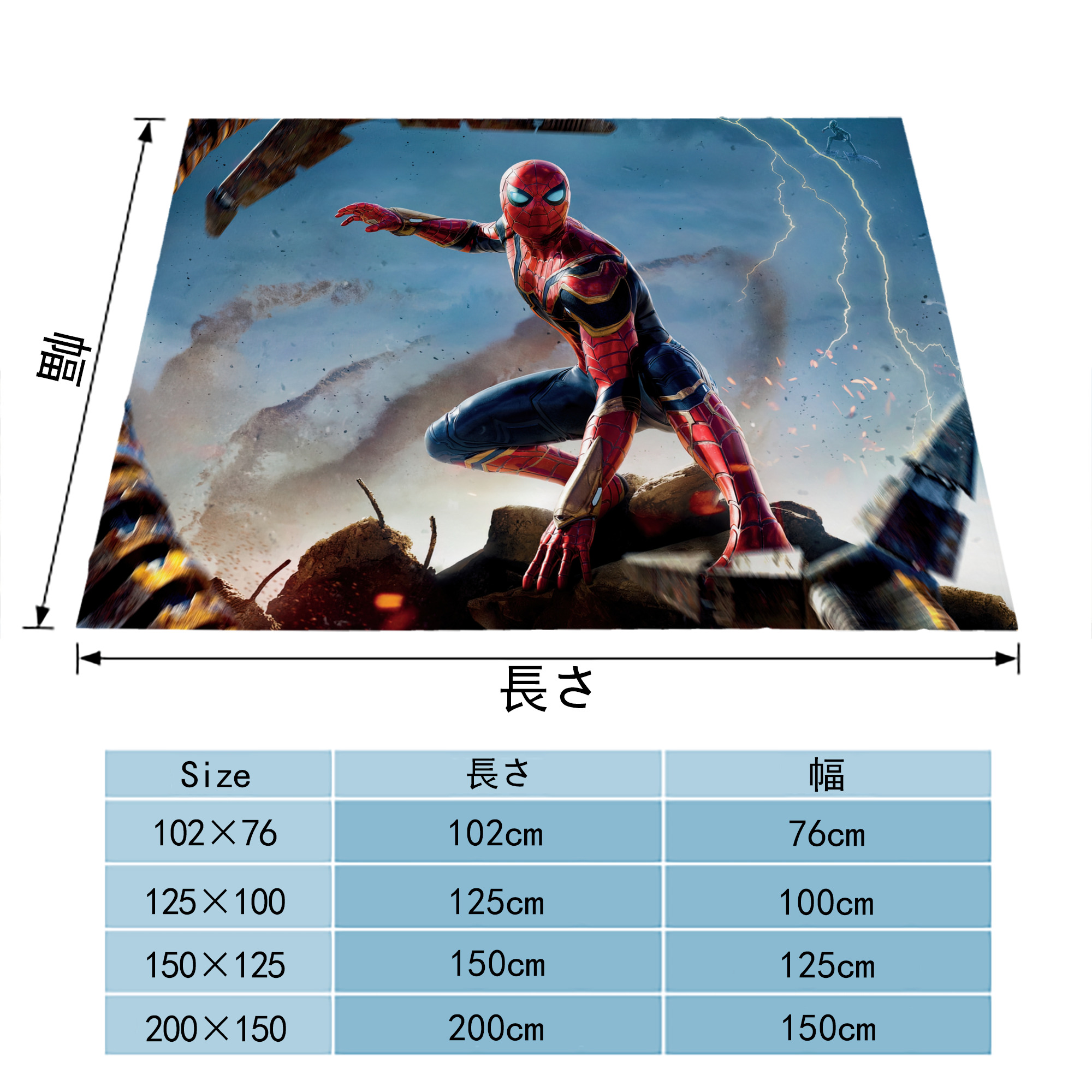 Spider Man スパイダーマン フランネルブランケット・多サイズ対応（横型）