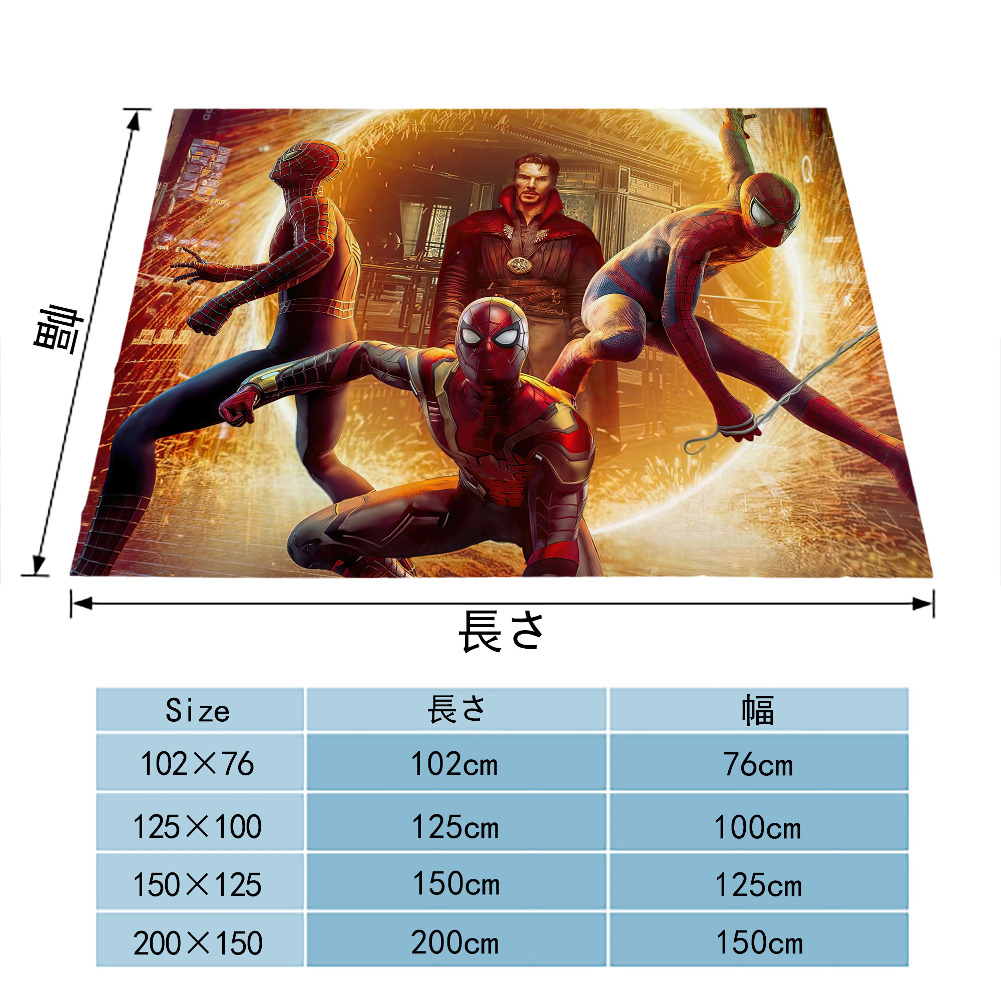 Spider Man スパイダーマン フランネルブランケット・多サイズ対応（横型）