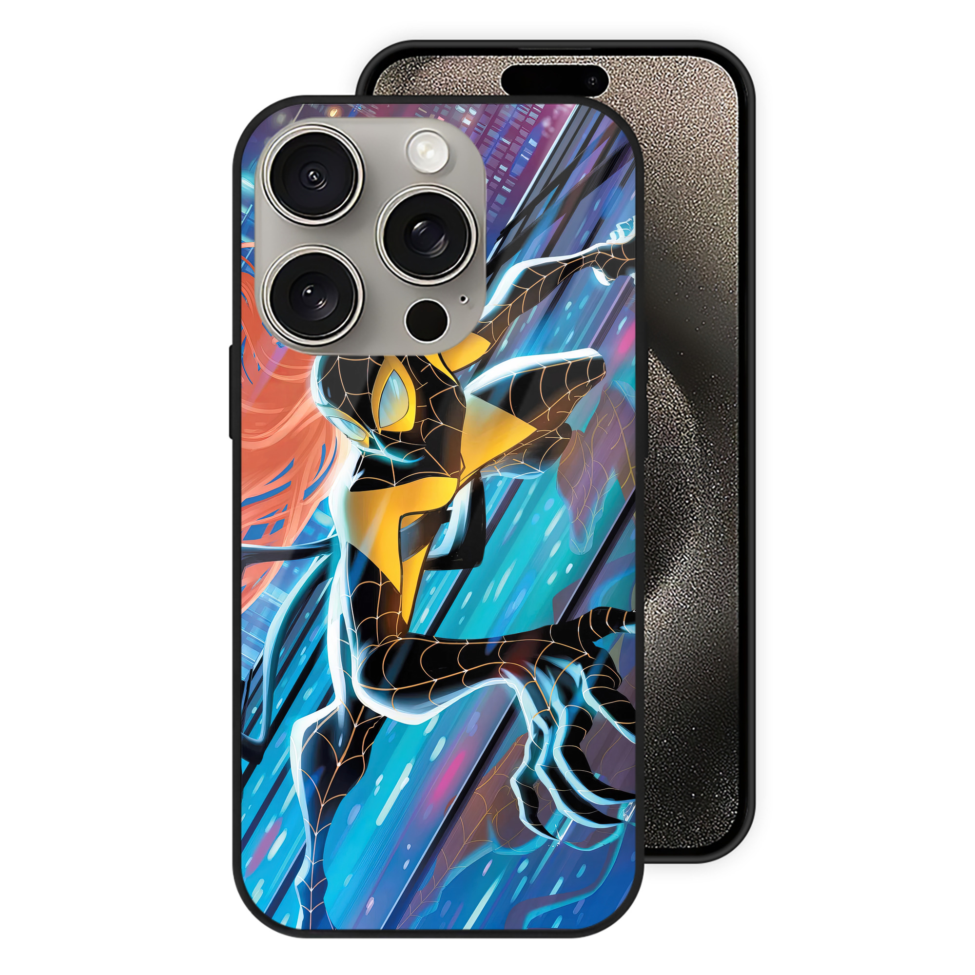 （画像用） Spider Man スパイダーマン 【iPhone15Pro対応】スマホケース 耐衝撃＆黄変防止 背面ガラス