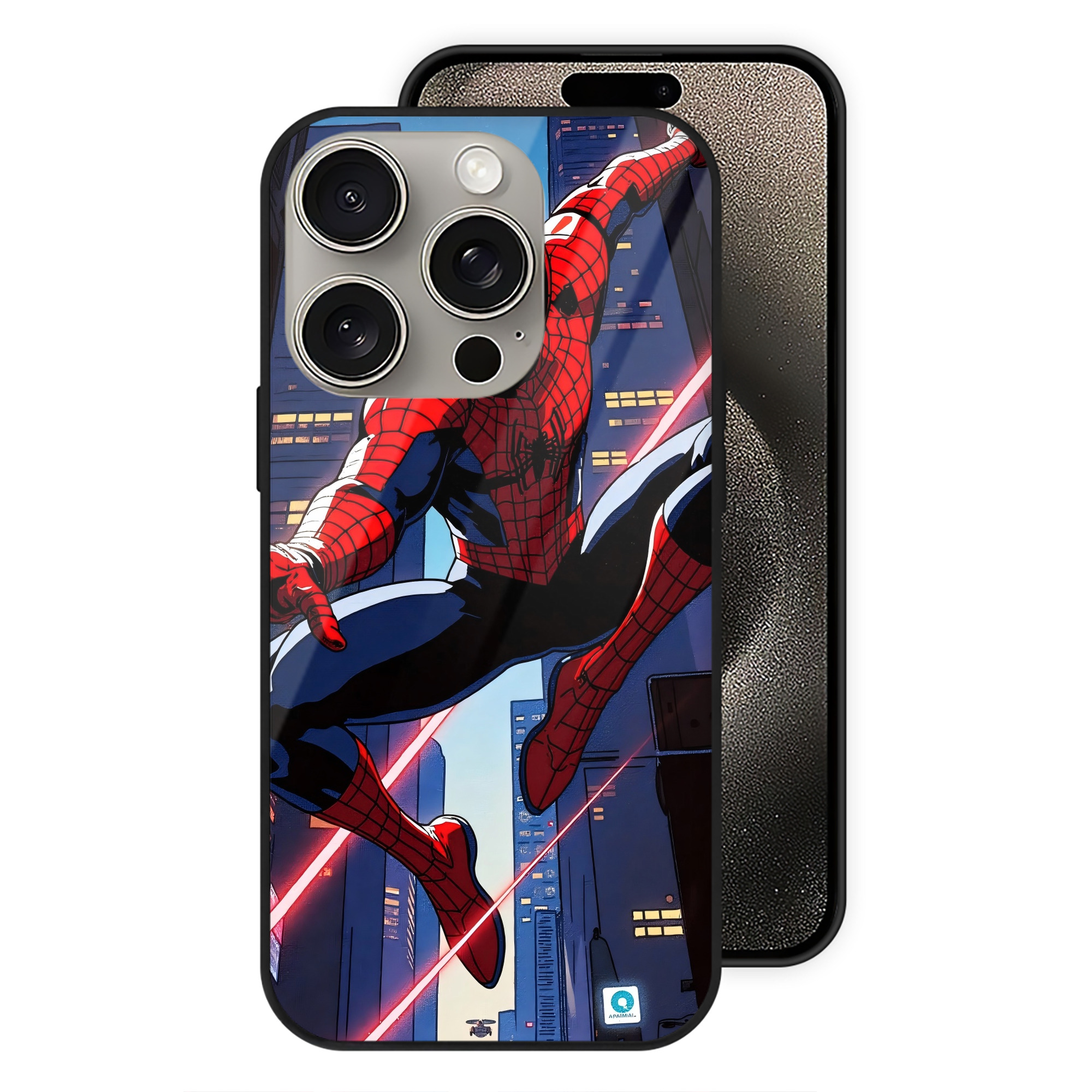 （画像用） Spider Man スパイダーマン 【iPhone15Pro対応】スマホケース 耐衝撃＆黄変防止 背面ガラス