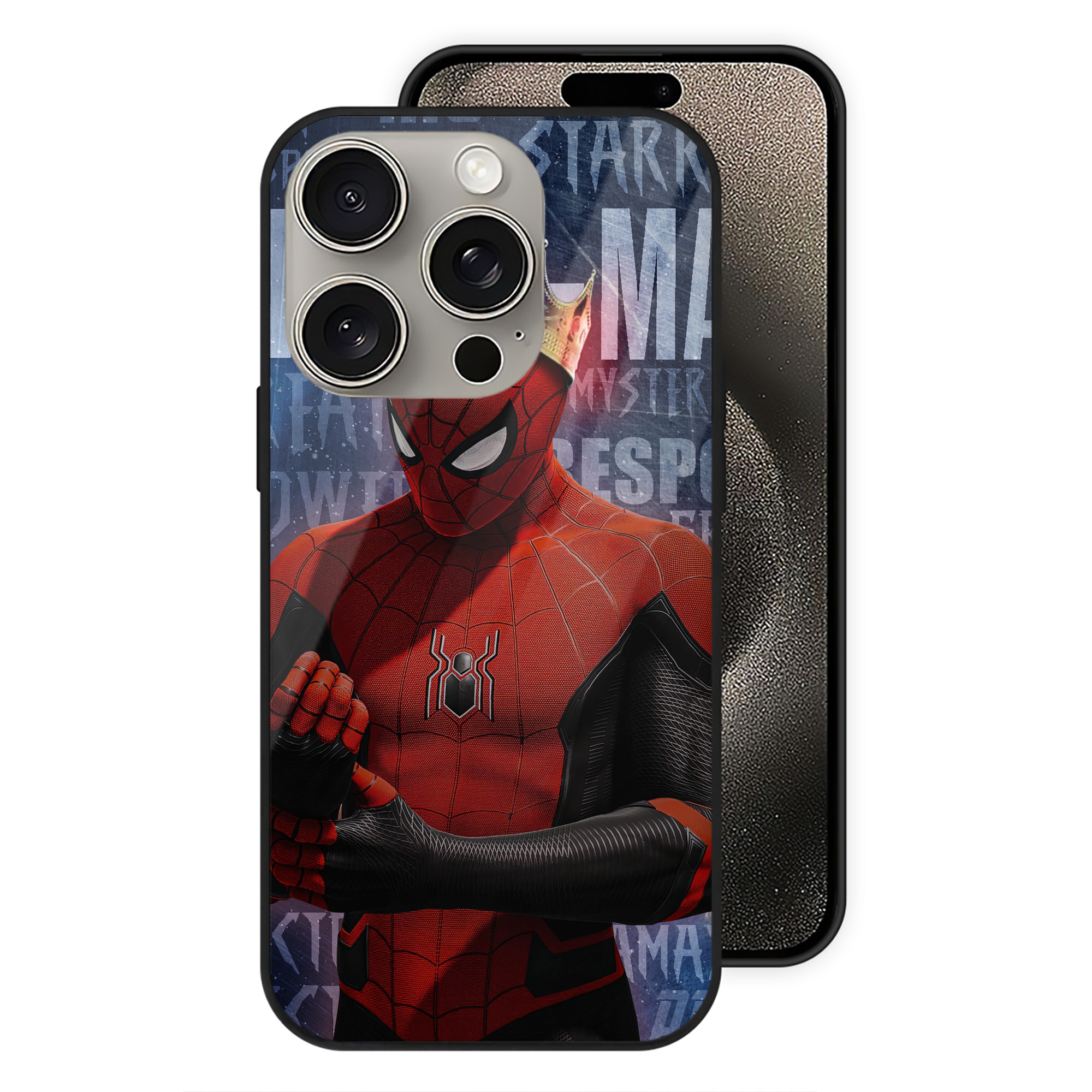 Spider Man スパイダーマン 【iPhone15Pro対応】スマホケース 耐衝撃＆黄変防止 背面ガラス