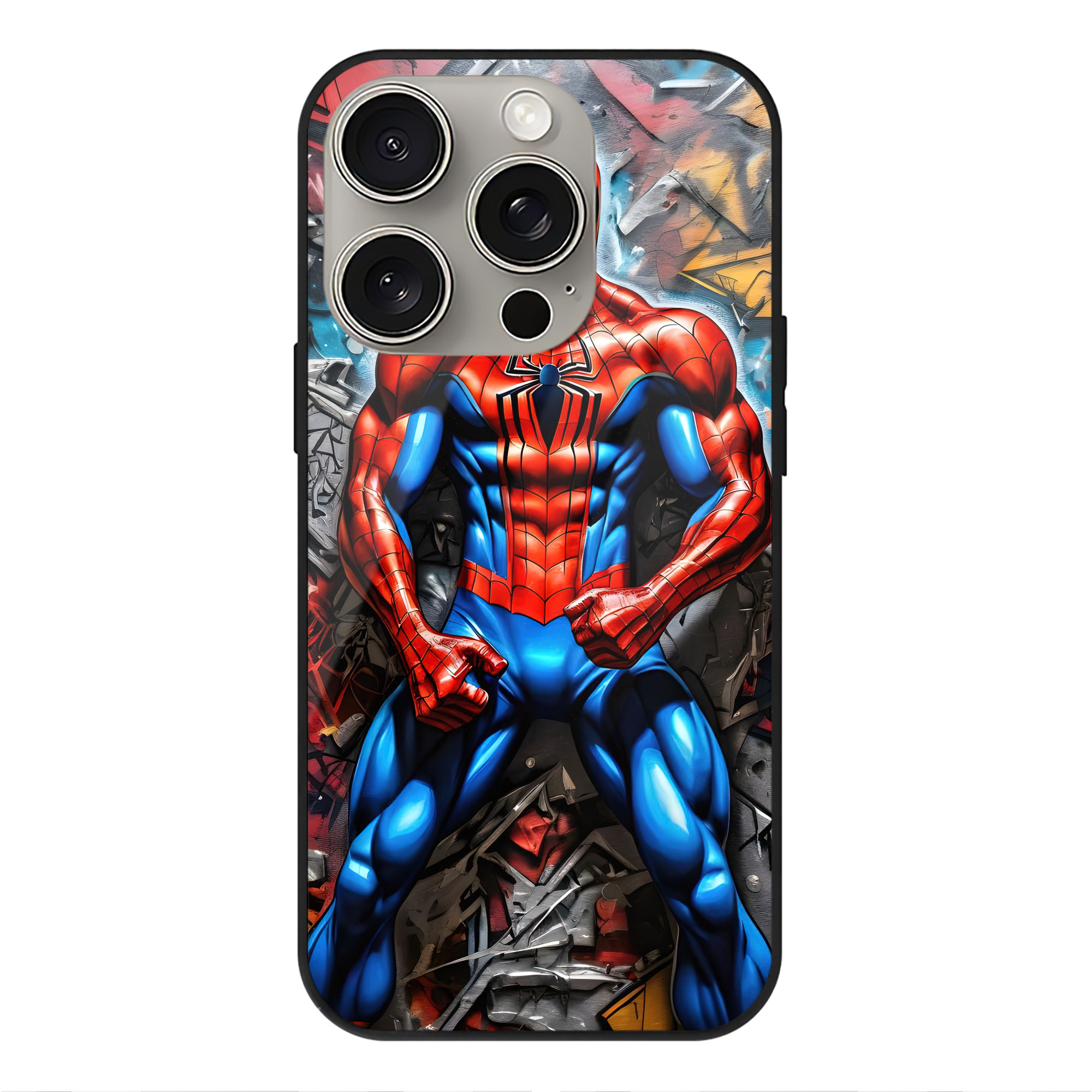 （画像用） Spider Man スパイダーマン 【iPhone15Pro対応】スマホケース 耐衝撃＆黄変防止 背面ガラス