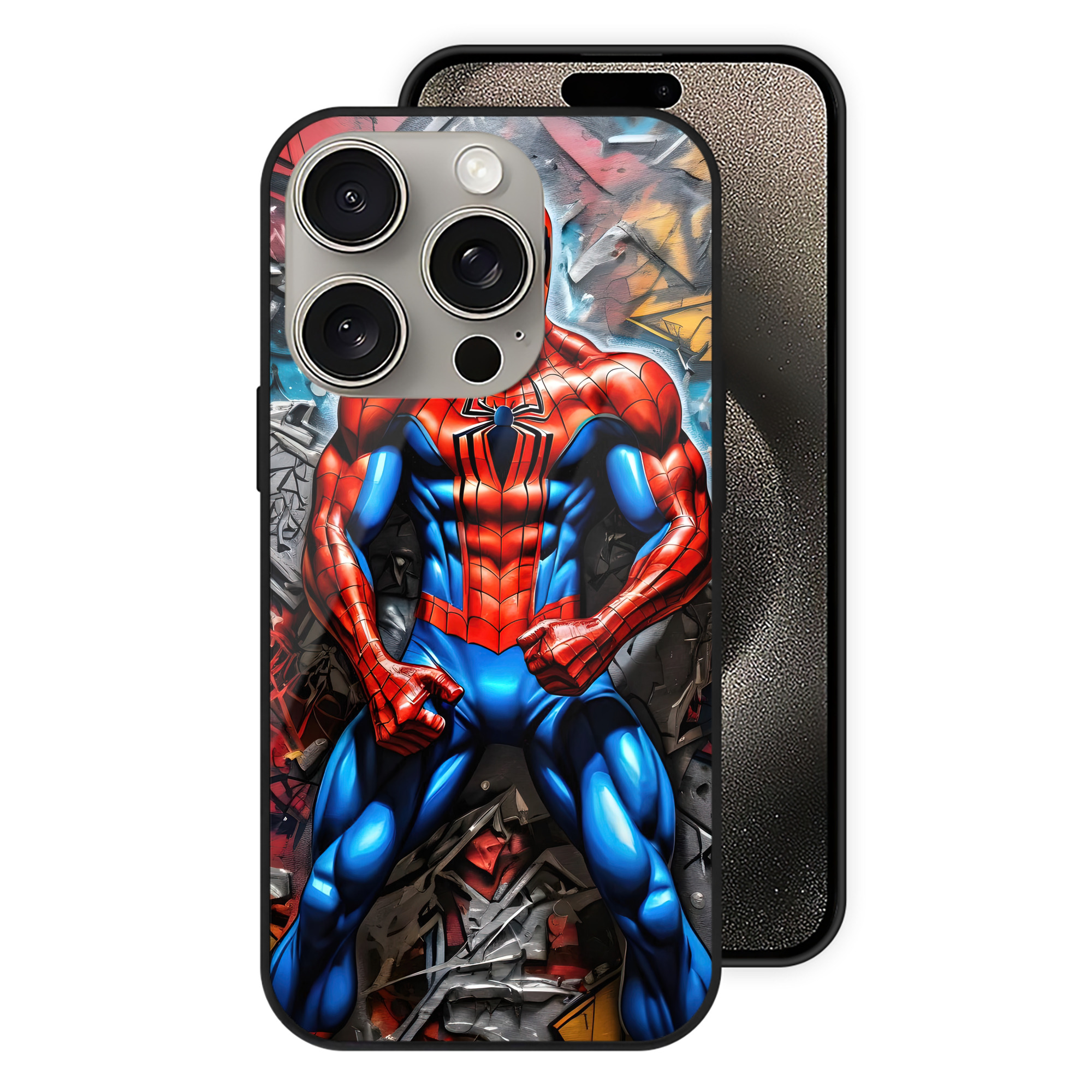 （画像用） Spider Man スパイダーマン 【iPhone15Pro対応】スマホケース 耐衝撃＆黄変防止 背面ガラス