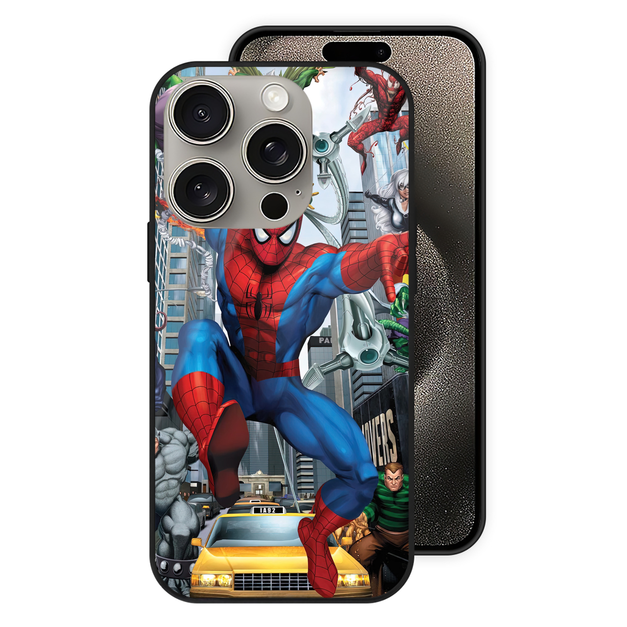 （画像用） Spider Man スパイダーマン 【iPhone15Pro対応】スマホケース 耐衝撃＆黄変防止 背面ガラス