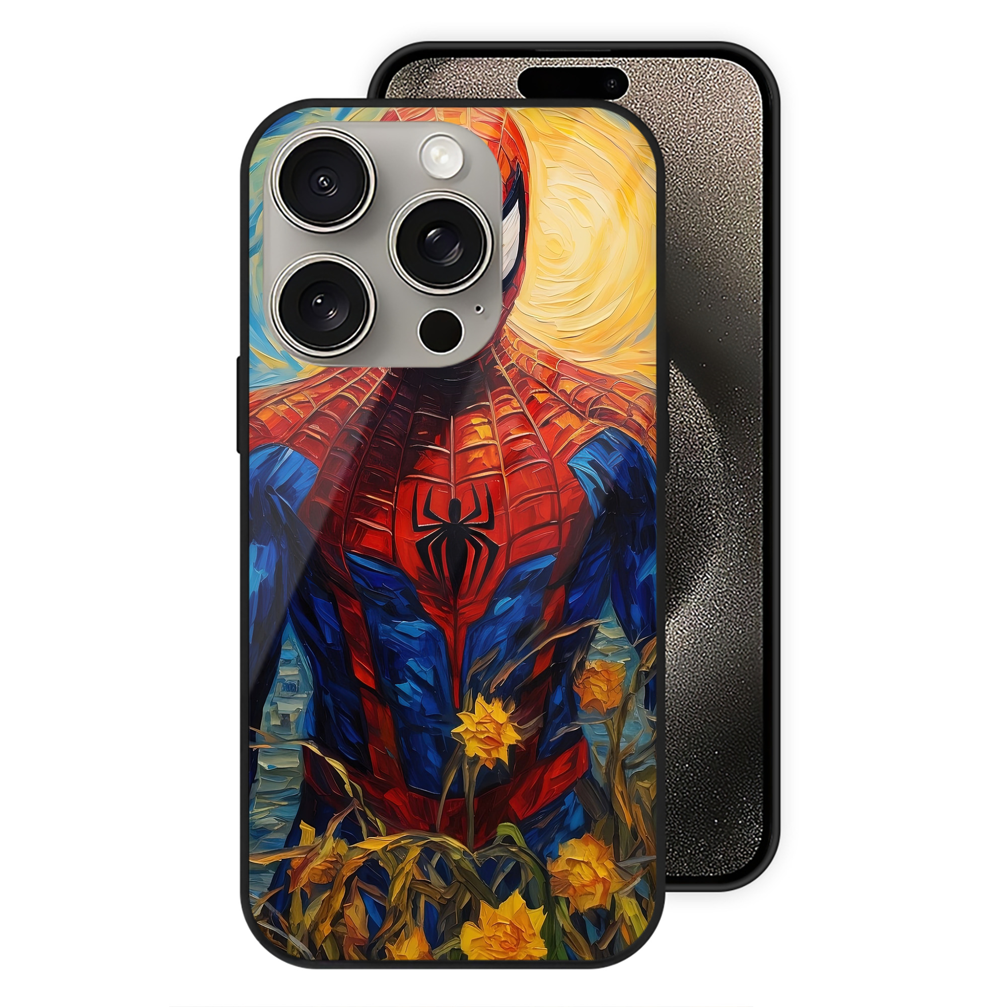 （画像用） Spider Man スパイダーマン 【iPhone15Pro対応】スマホケース 耐衝撃＆黄変防止 背面ガラス