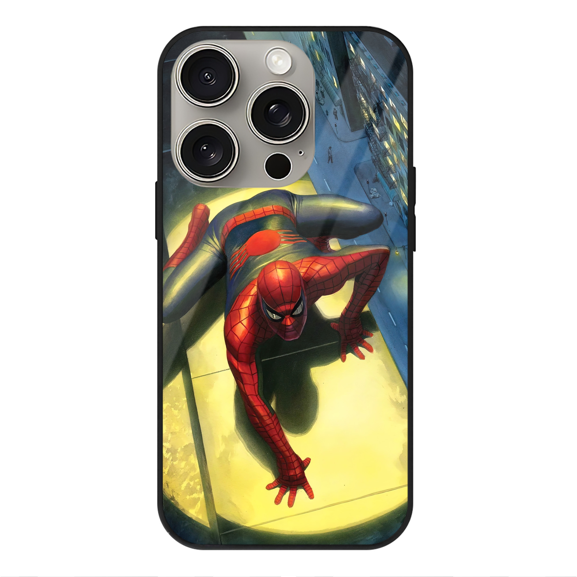 （画像用） Spider Man スパイダーマン 【iPhone15Pro対応】スマホケース 耐衝撃＆黄変防止 背面ガラス