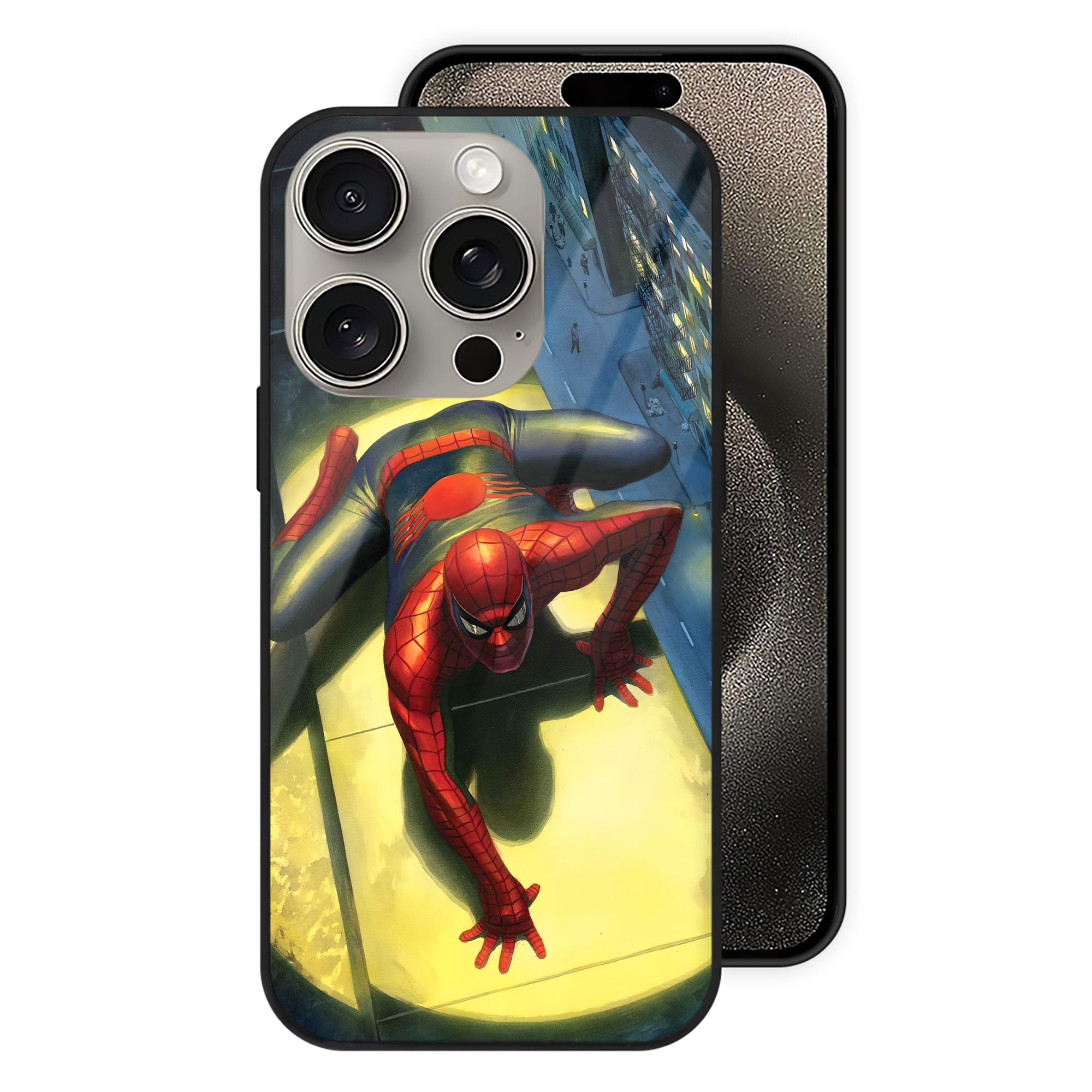 （画像用） Spider Man スパイダーマン 【iPhone15Pro対応】スマホケース 耐衝撃＆黄変防止 背面ガラス