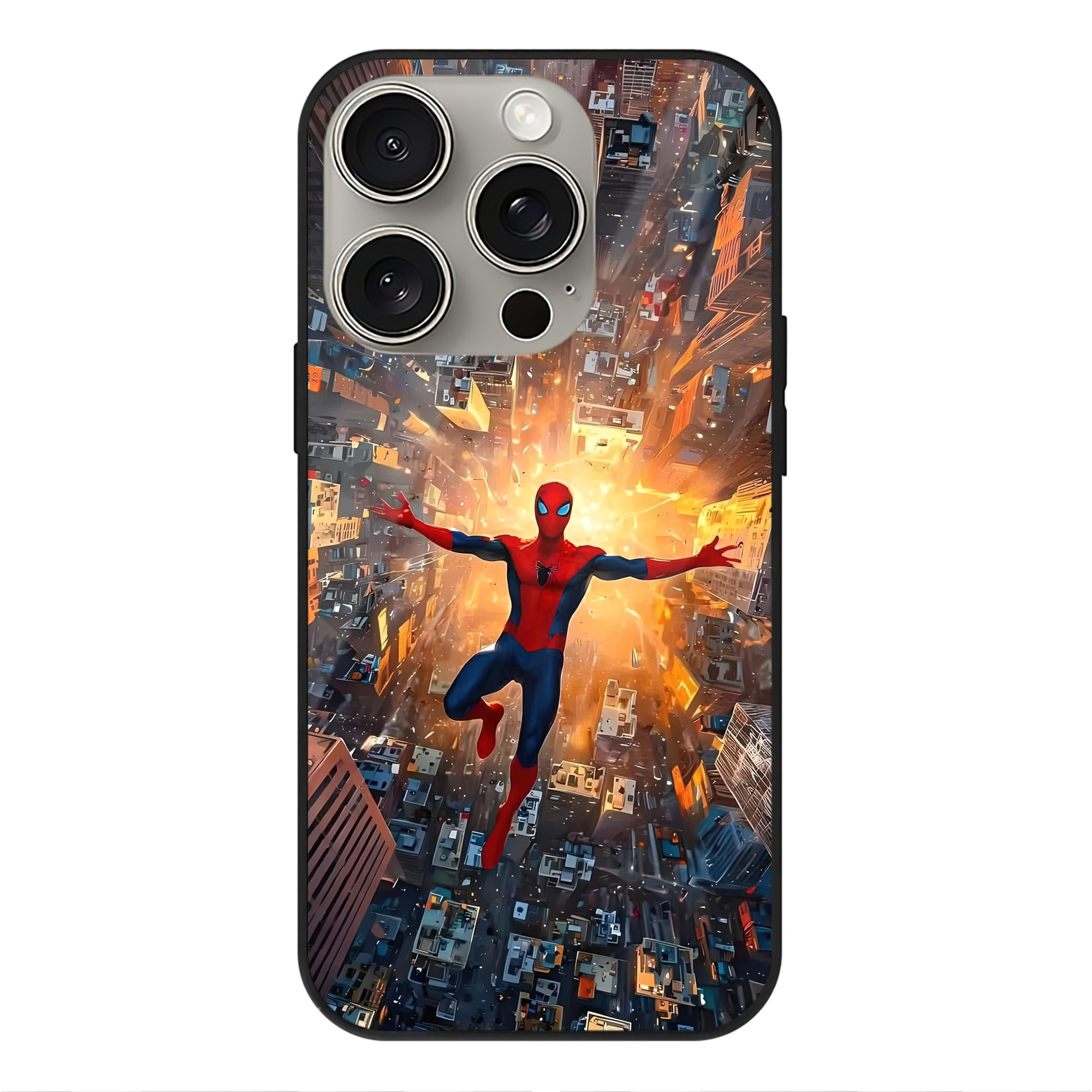 （画像用） Spider Man スパイダーマン 【iPhone15Pro対応】スマホケース 耐衝撃＆黄変防止 背面ガラス
