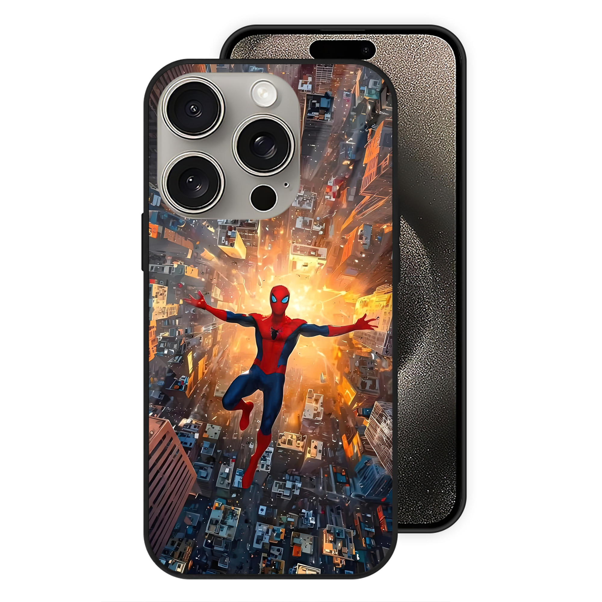 （画像用） Spider Man スパイダーマン 【iPhone15Pro対応】スマホケース 耐衝撃＆黄変防止 背面ガラス